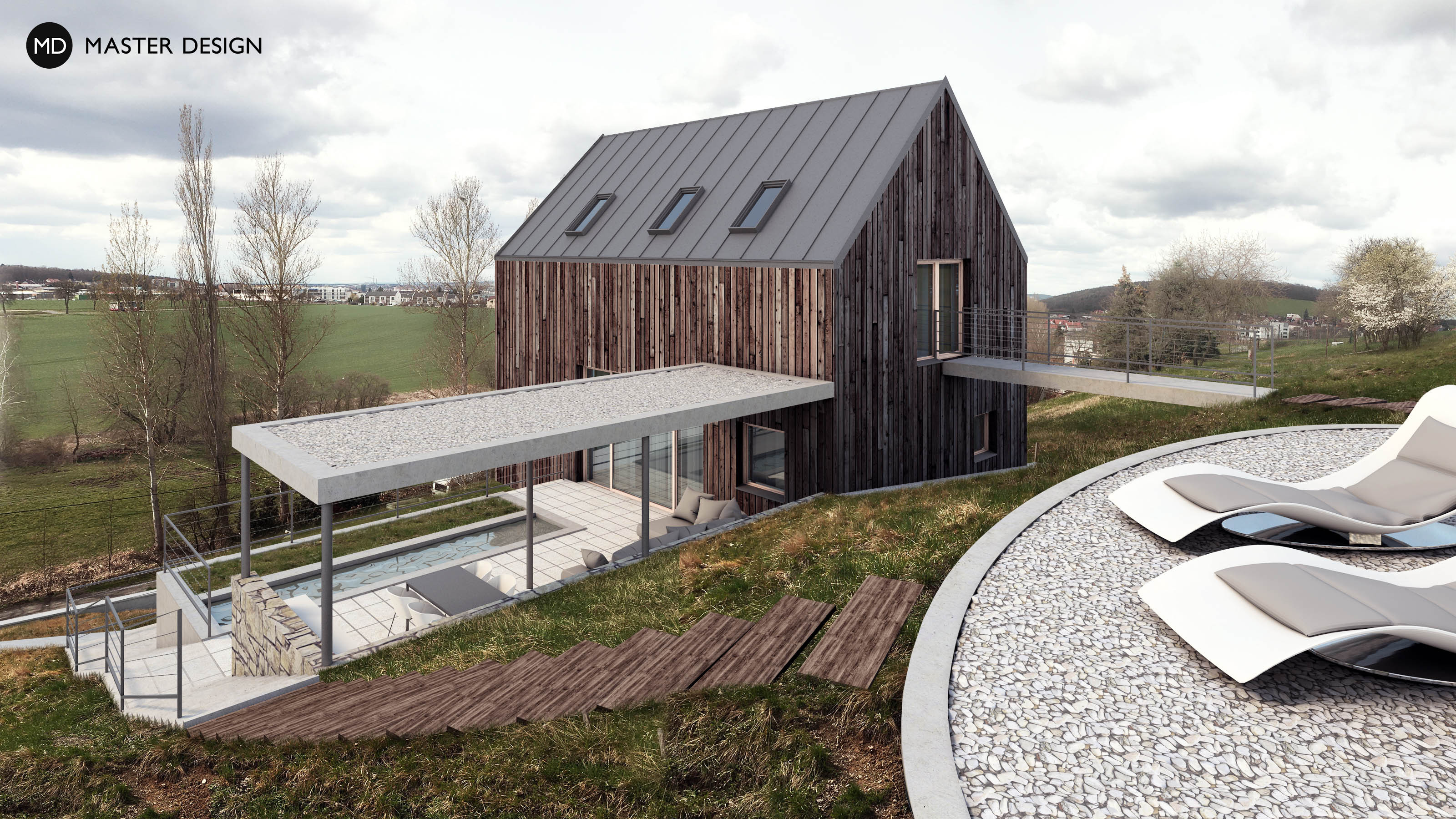 Small Family House on a Steep Slope with Wooden Facade and Views of the Surrounding LandscapeÚjezd u Plzně - visualisation3
