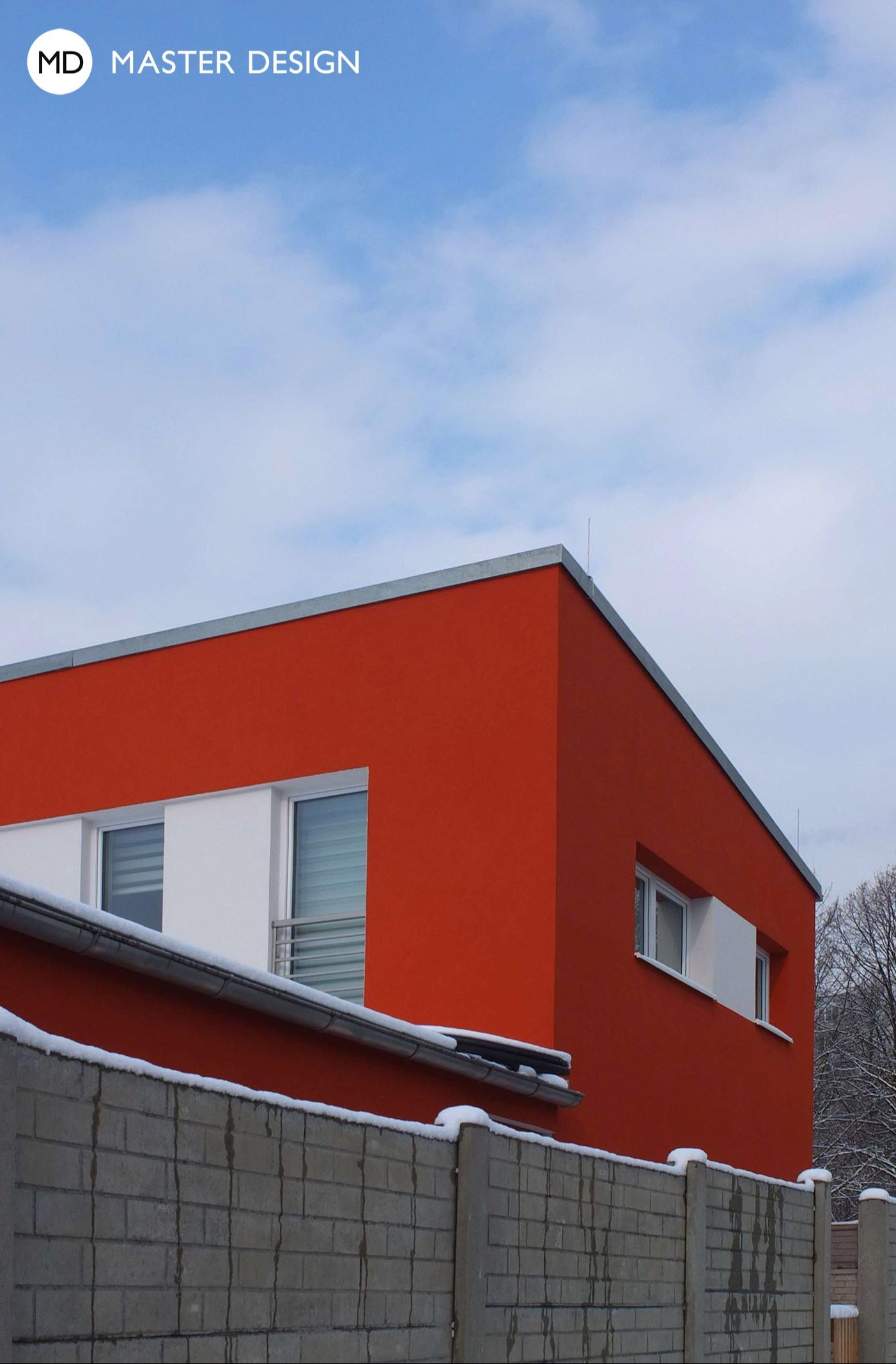 Red house with a sloping roof and covered parkplaceOstrava Pustkovec - visualisation4