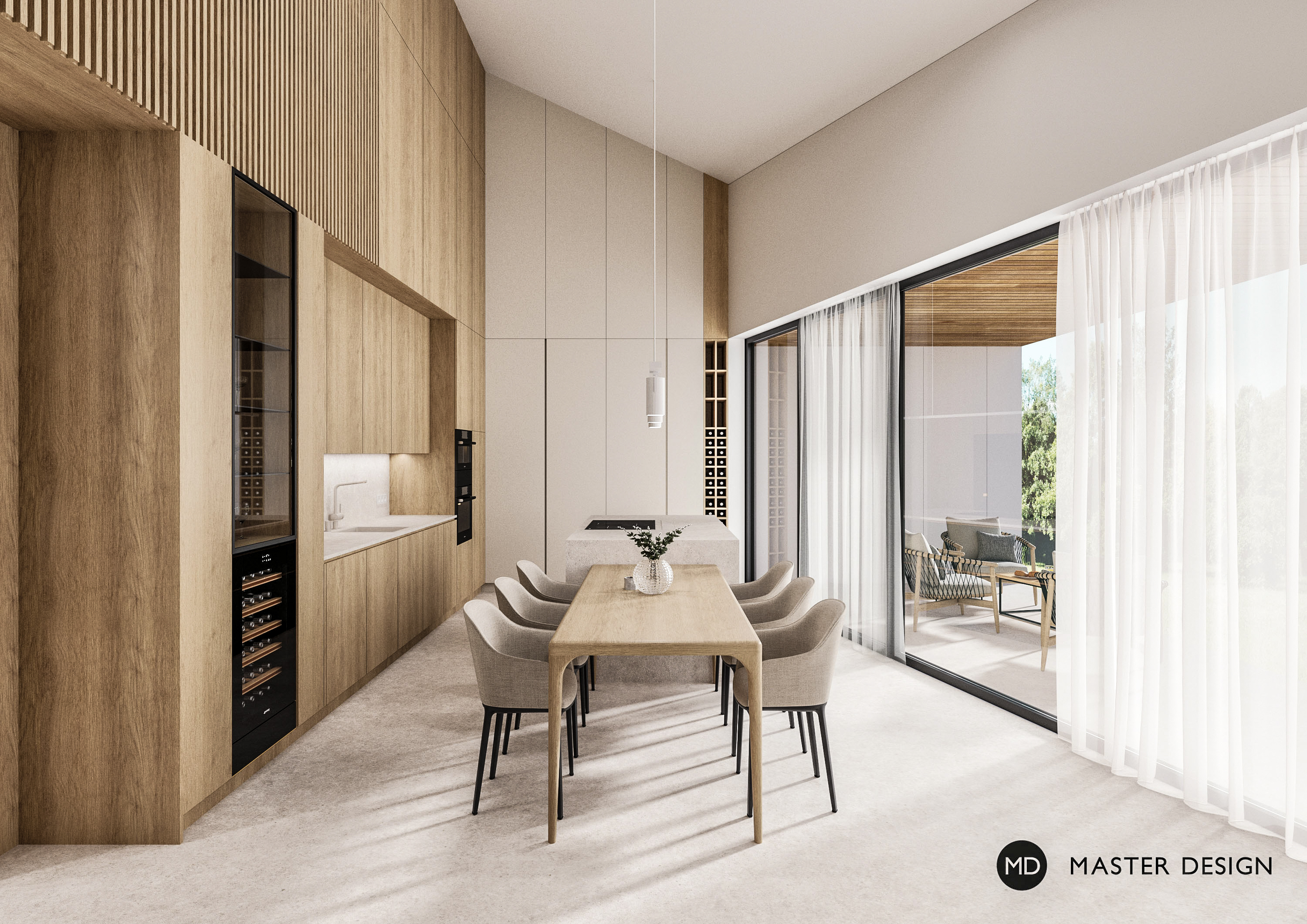 Interiér domu s dvoupatrovým obývacím pokojem s galeriíMníšek pod Brdy - vizualizace3 Interiér domu s dvoupatrovým obývacím pokojem s galeriíMníšek pod Brdy - vizualizace3