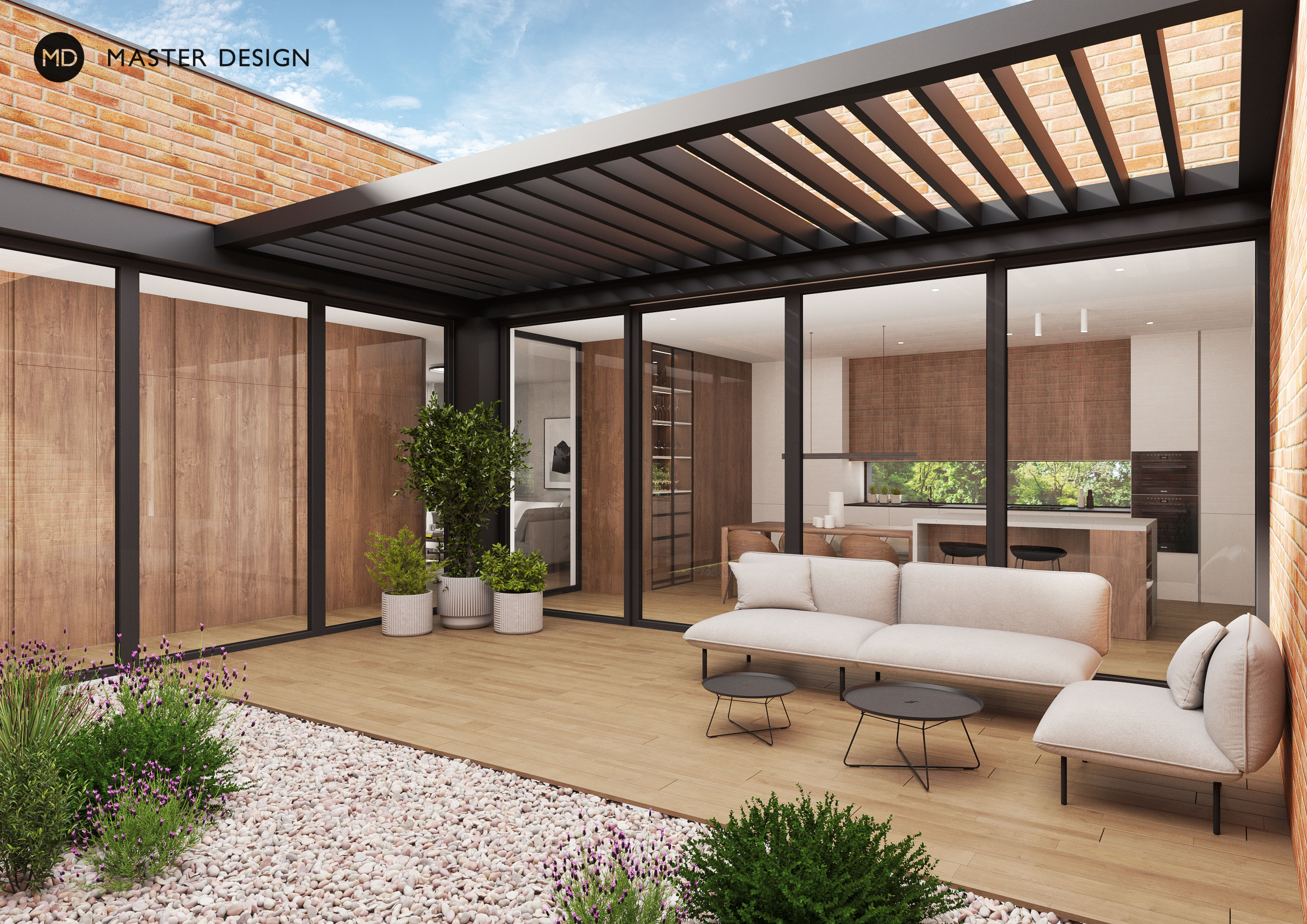 Atrium house with brick facadesPraha Libuš - visualisation3