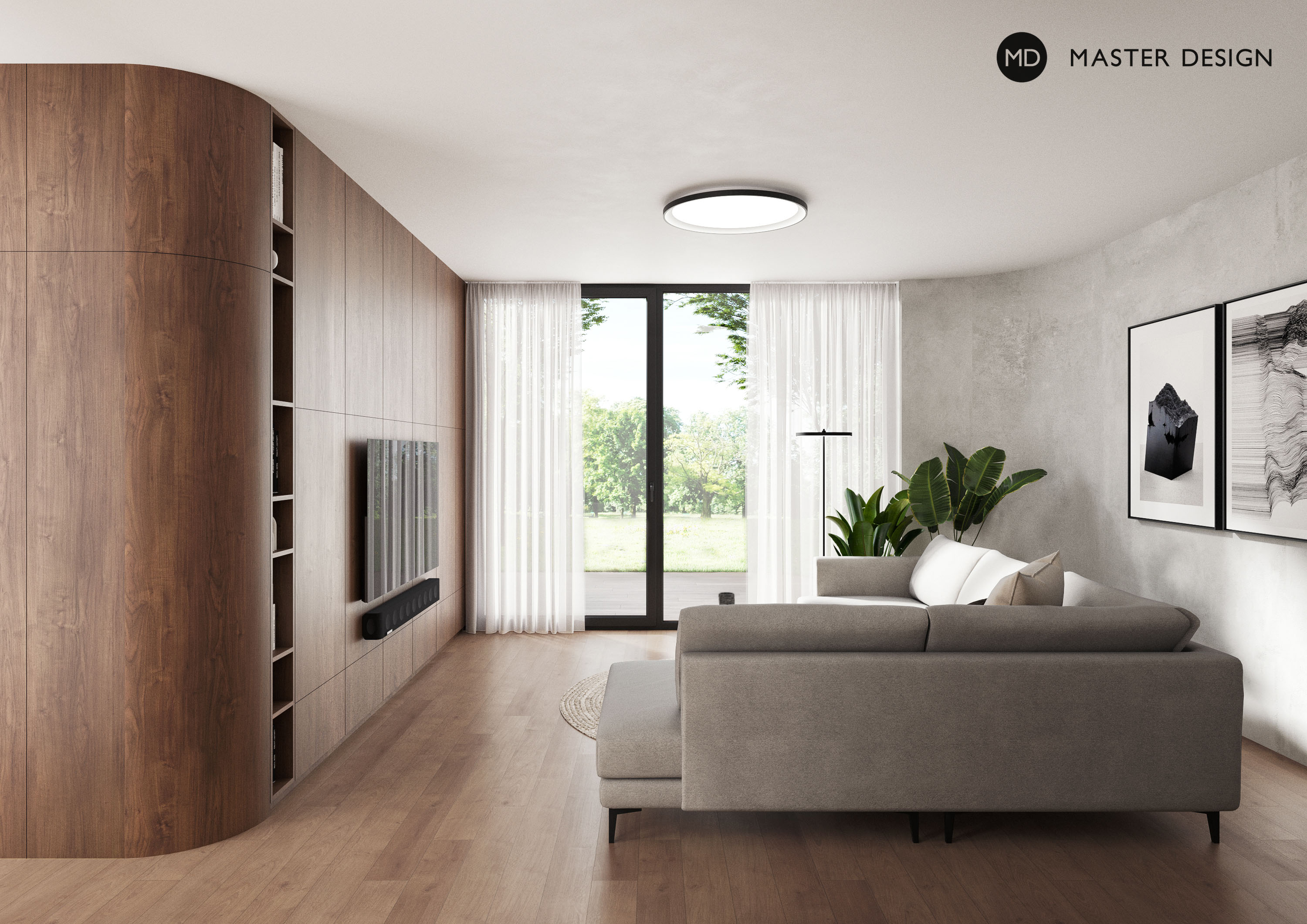 Modern house wooden interiorPraha Libuš - visualisation2