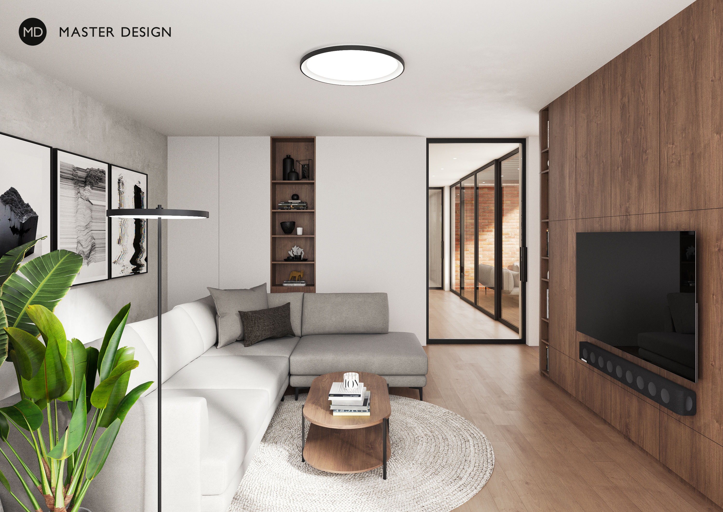 Modern house wooden interiorPraha Libuš - visualisation3