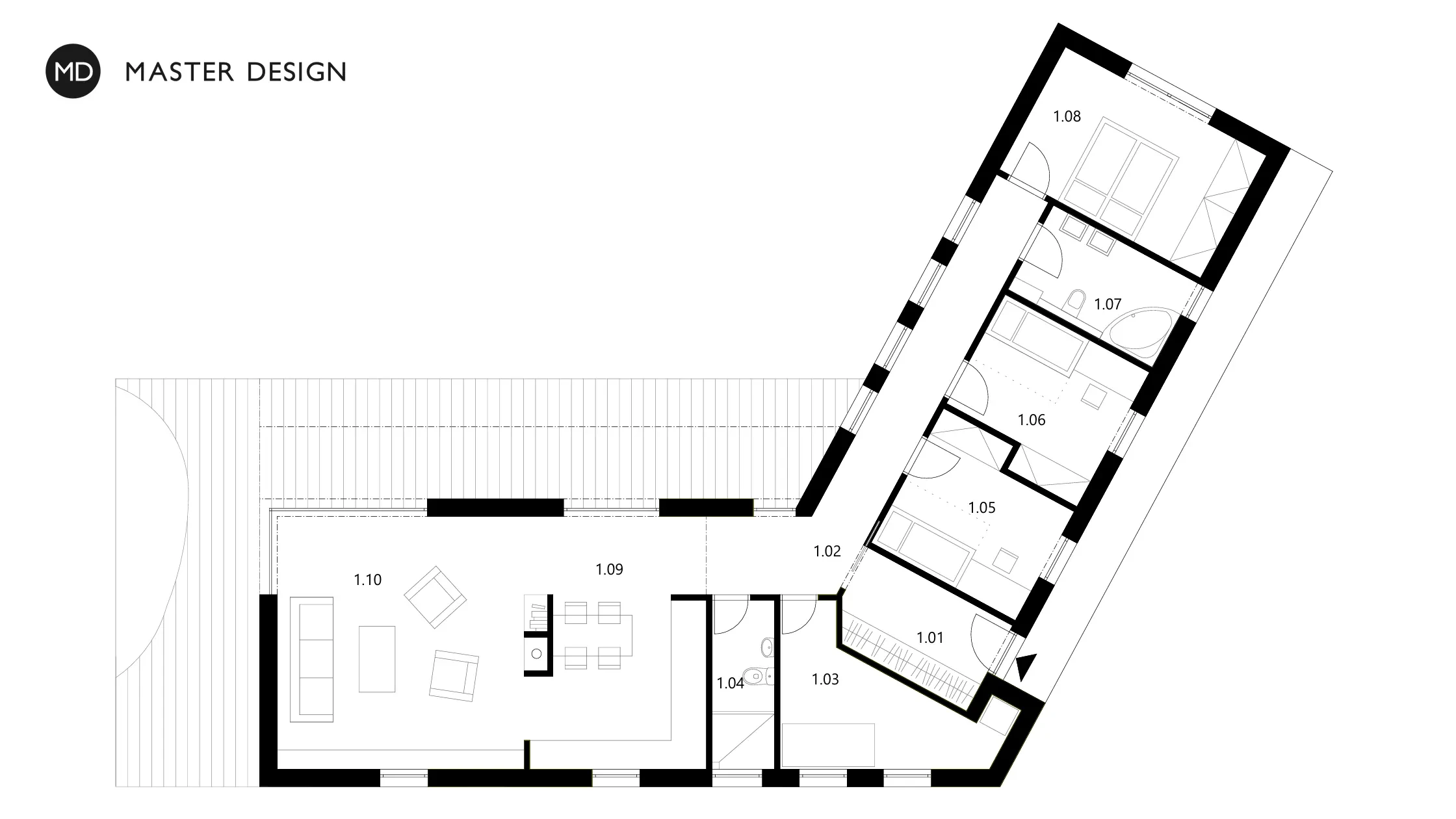 Single-storey modern house with a flat roof and a shedStará Boleslav - visualisation4 Single-storey modern house with a flat roof and a shedStará Boleslav - visualisation4
