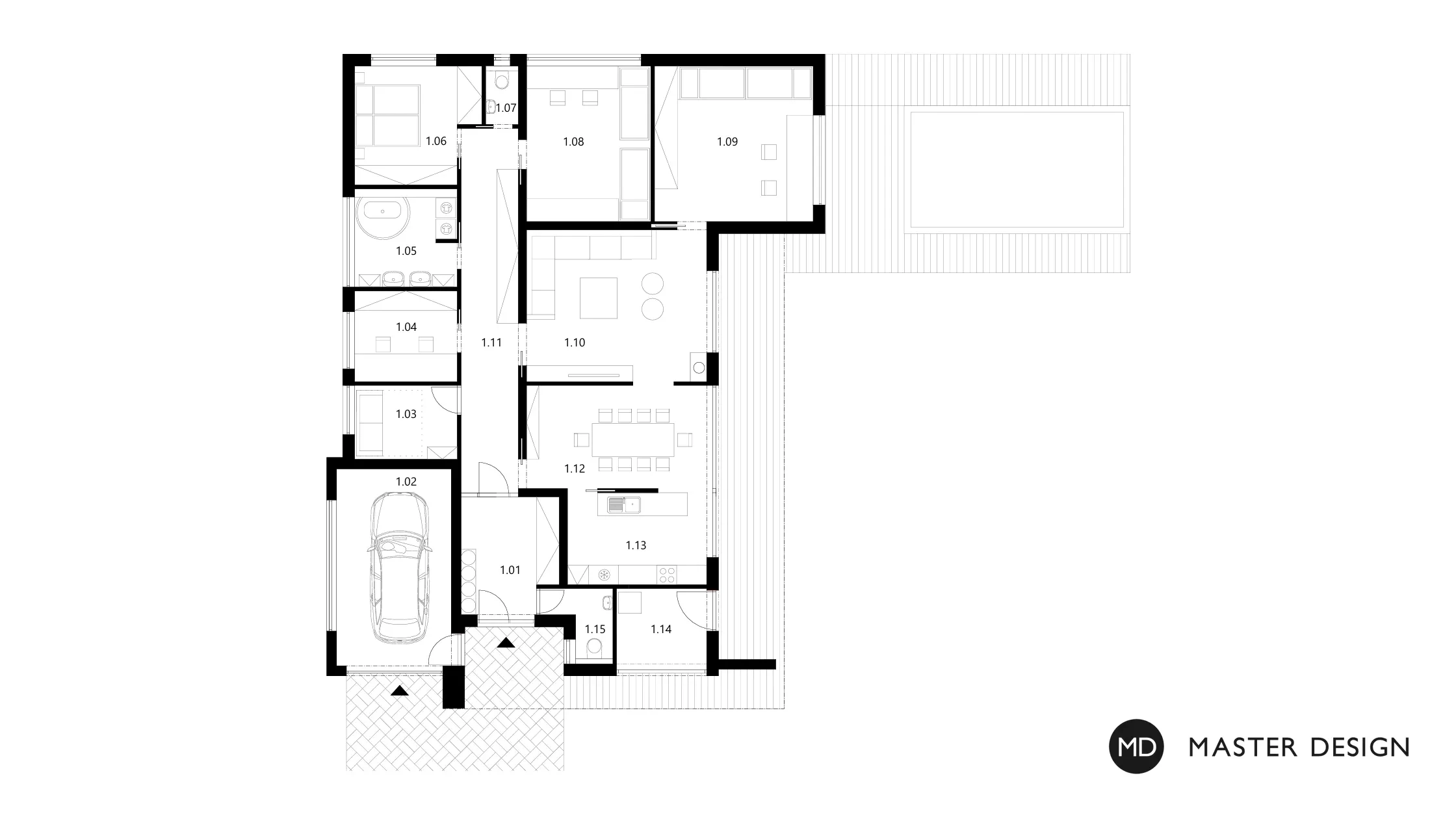 Luxusní bungalov se zvýšeným obývacím pokojemOsnice - vizualizace5 Luxusní bungalov se zvýšeným obývacím pokojemOsnice - vizualizace5