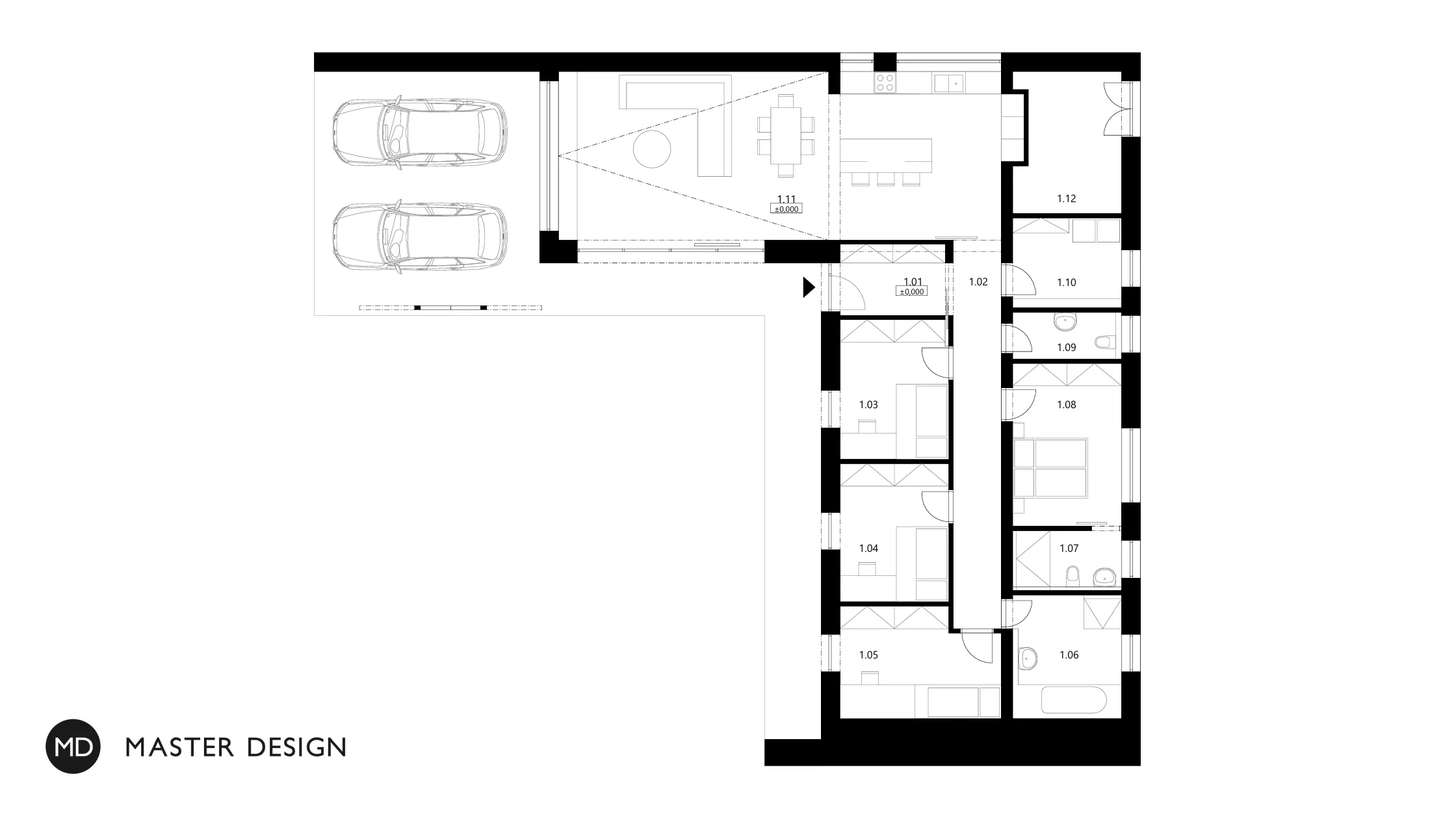 Elegantní přízemní bungalov do L s plochou střechouPolanka nad Odrou - vizualizace5