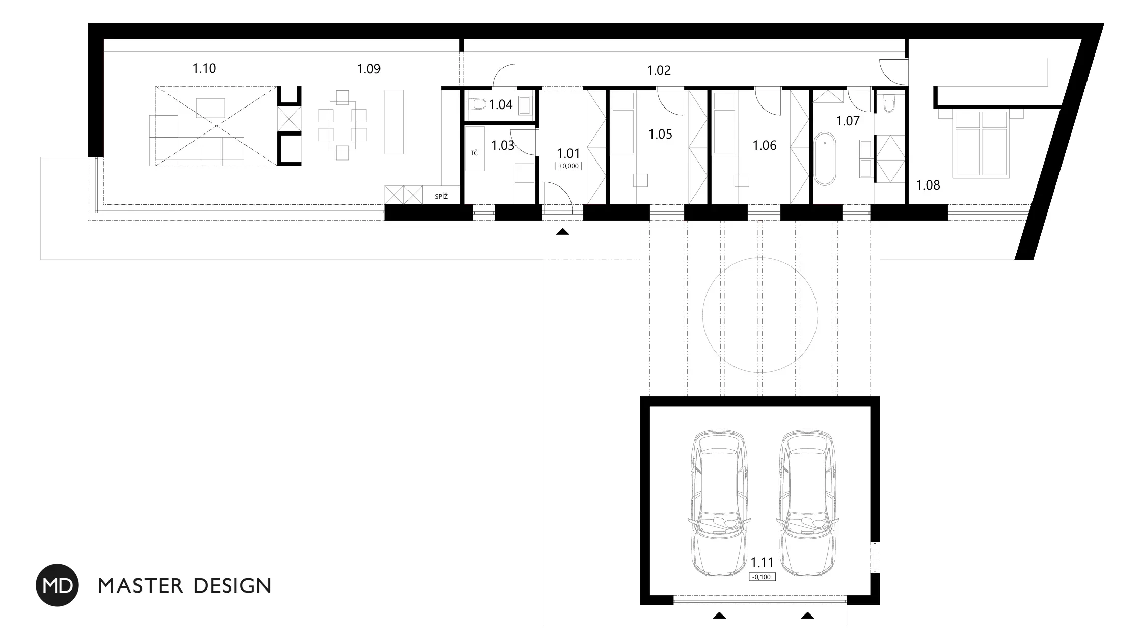 Luxury low energy bungalow made of concreteOřechov - visualisation5