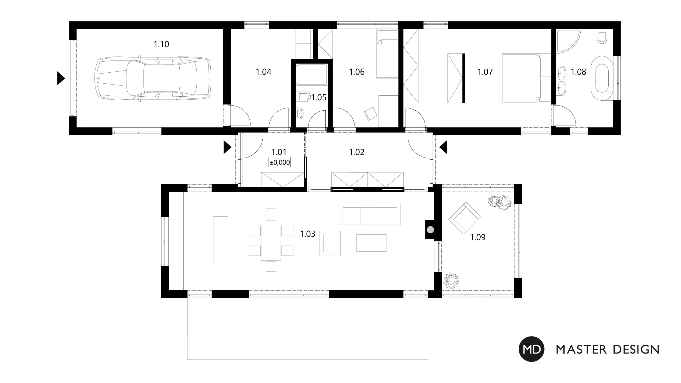 Economic bungalow with gabled roofs and a winter gardenTichá - visualisation5 Economic bungalow with gabled roofs and a winter gardenTichá - visualisation5