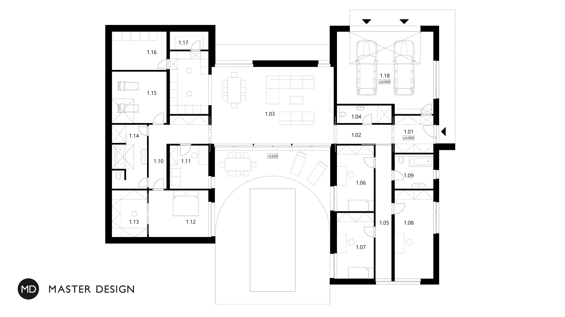 Low energy U-shaped bungalow with a terrace and swimming poolStará Ves nad Ondřejnicí - visualisation5 Low energy U-shaped bungalow with a terrace and swimming poolStará Ves nad Ondřejnicí - visualisation5
