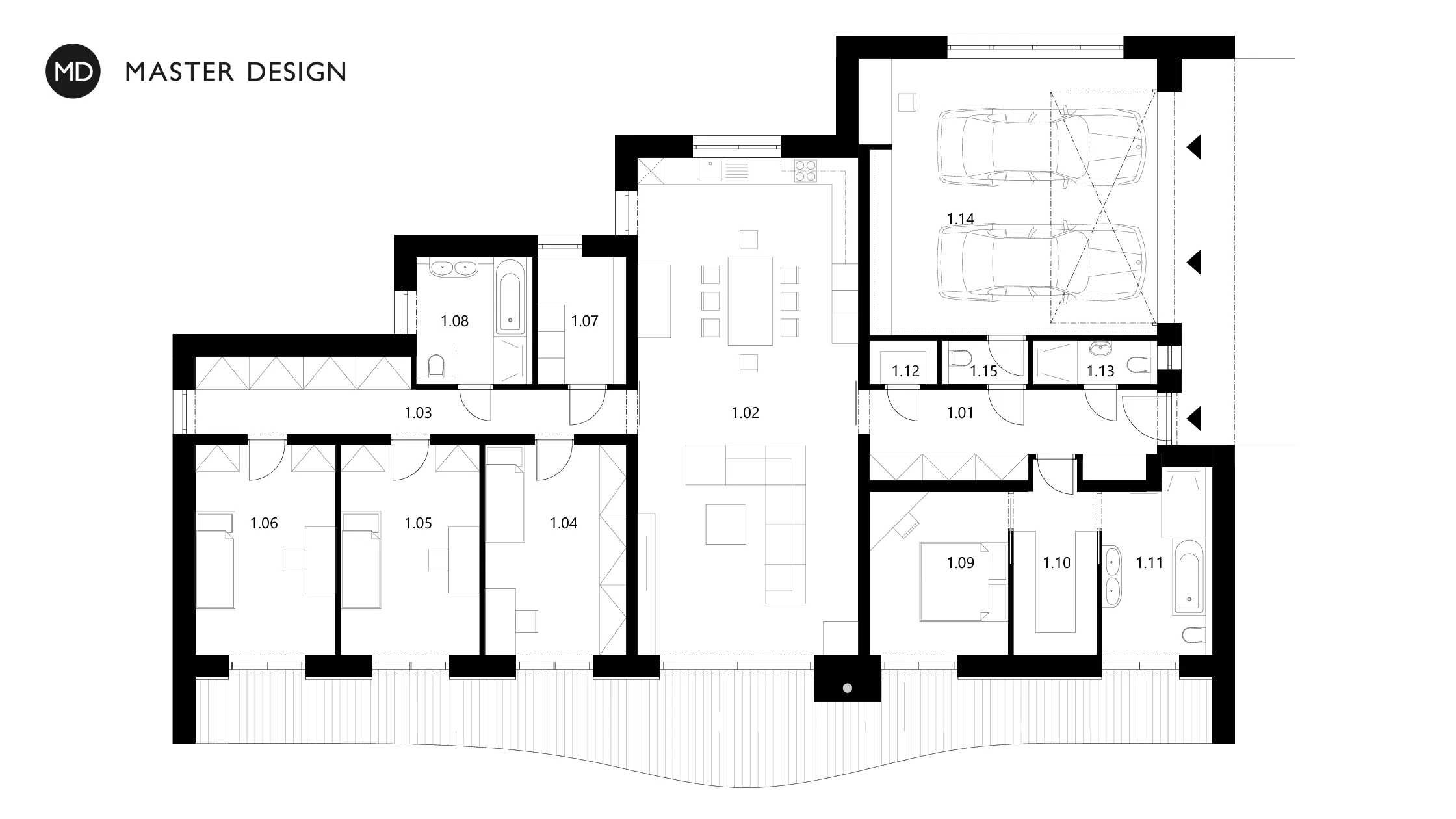 White bungalow with a rounded roof overhangDěhylov u Ostravy - visualisation5