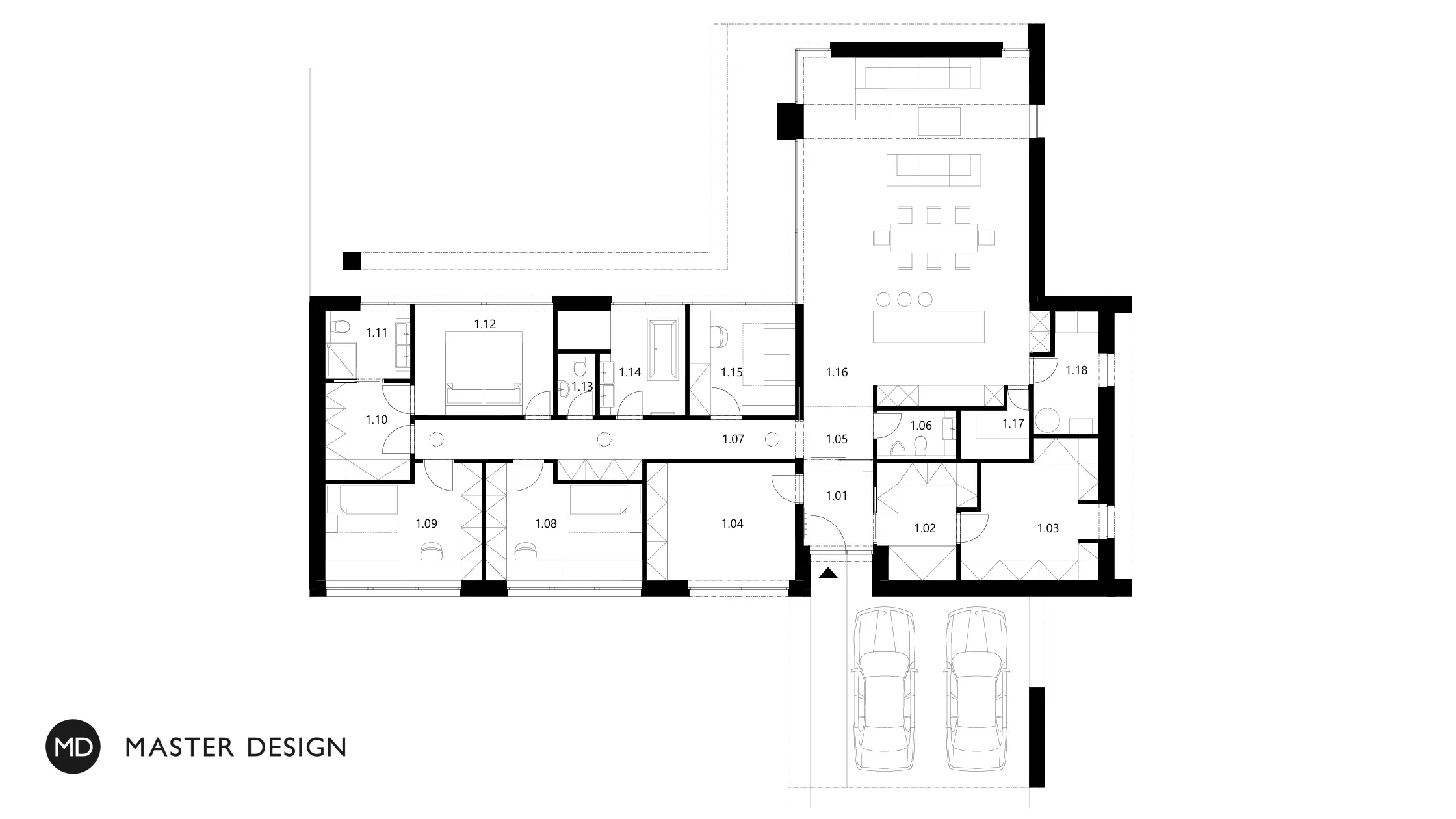 Přízemní bungalov do L s obklady z kamene a dřevaPraha Dolní Chabry - vizualizace5