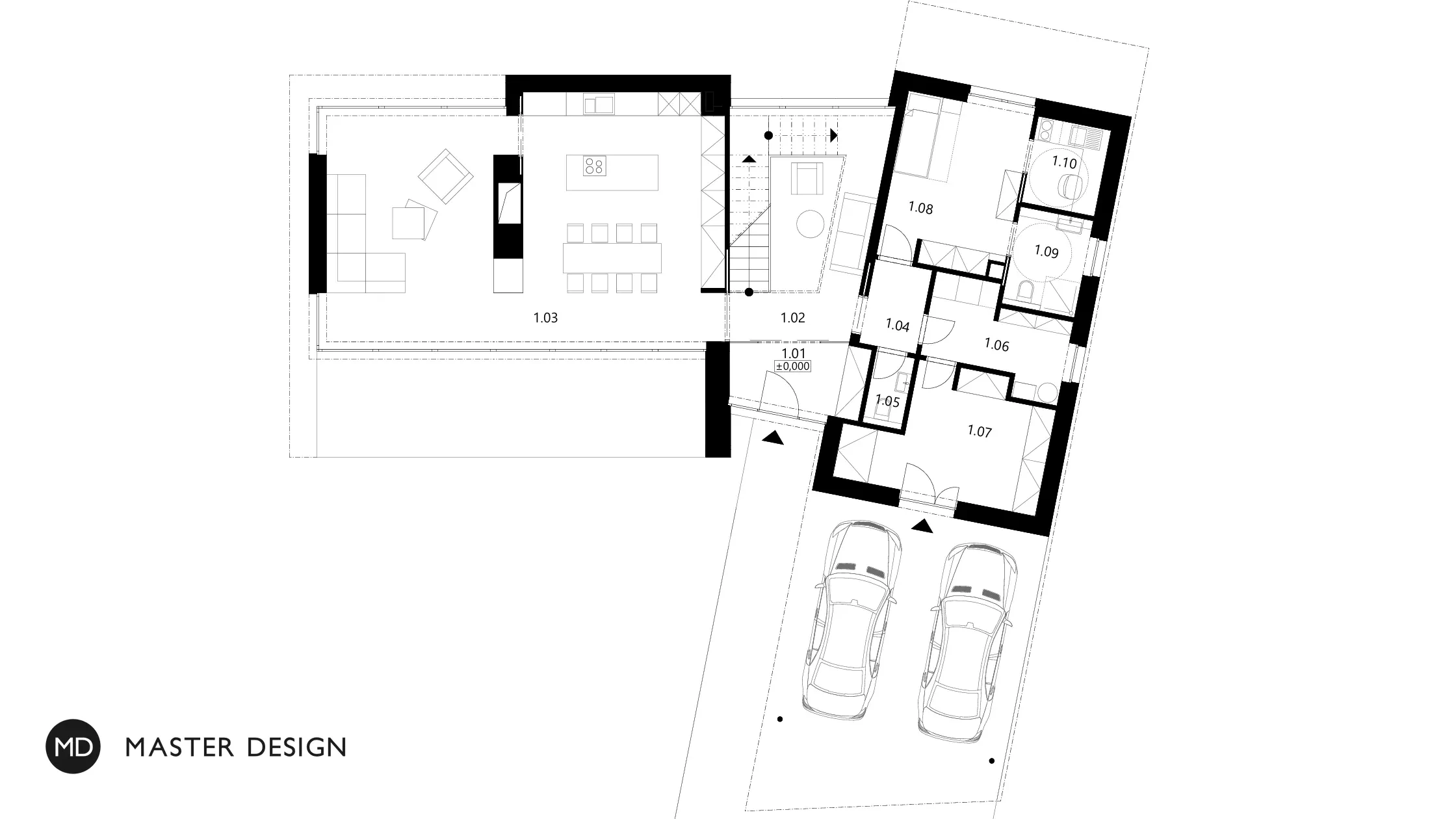 Luxury L-shaped house with wood paneling and exposed concreteMáslovice u Prahy - visualisation5 Luxury L-shaped house with wood paneling and exposed concreteMáslovice u Prahy - visualisation5