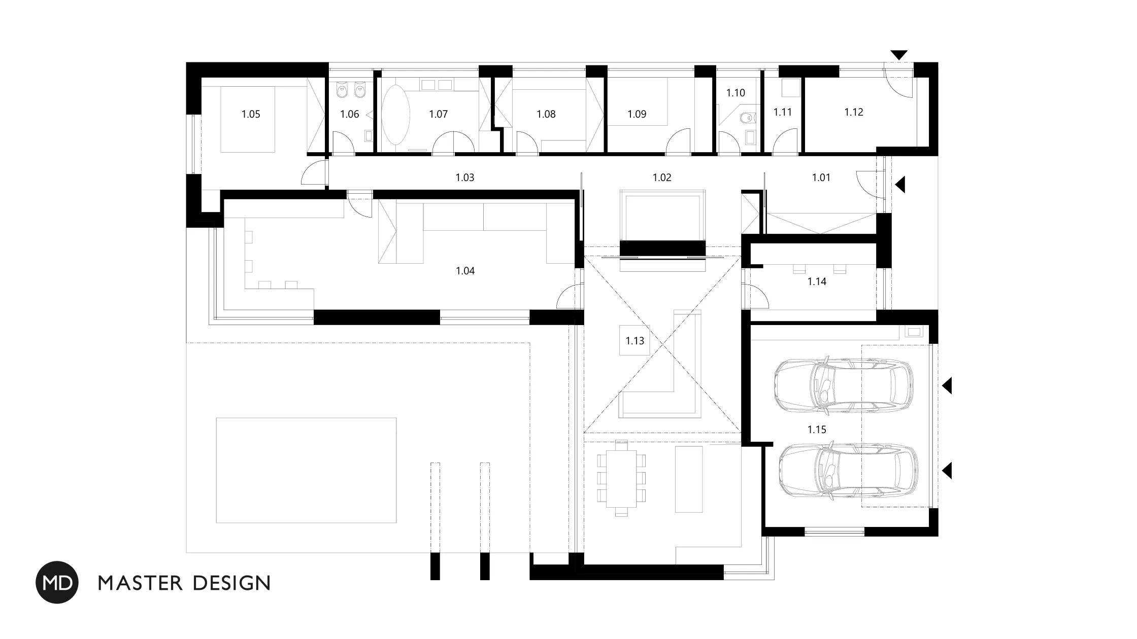Nízkoenergetický bungalov s plochou střechouOsnice - vizualizace7 Nízkoenergetický bungalov s plochou střechouOsnice - vizualizace7