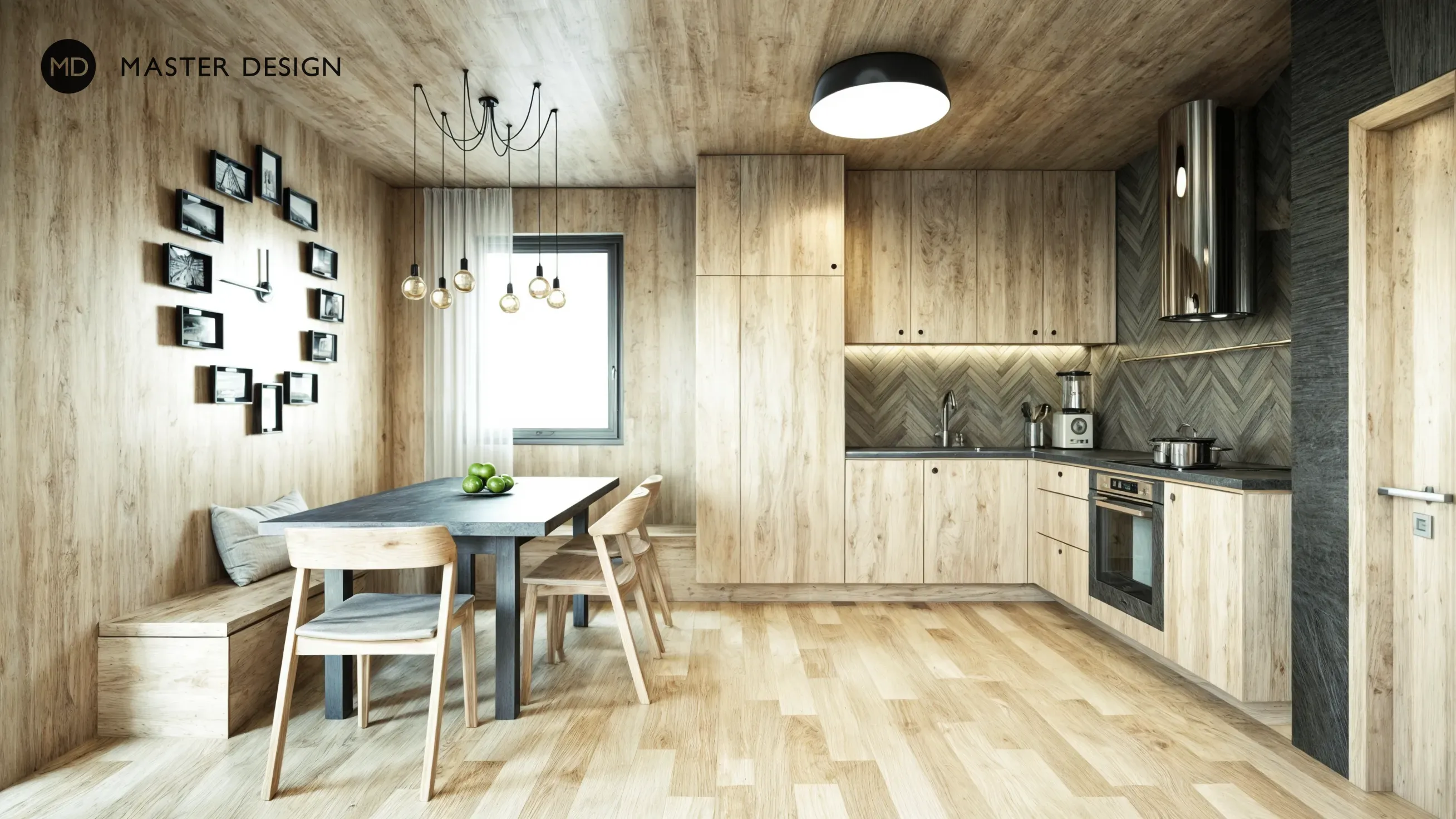 Interiors with wooden walls for pension inPredlitz - visualisation2