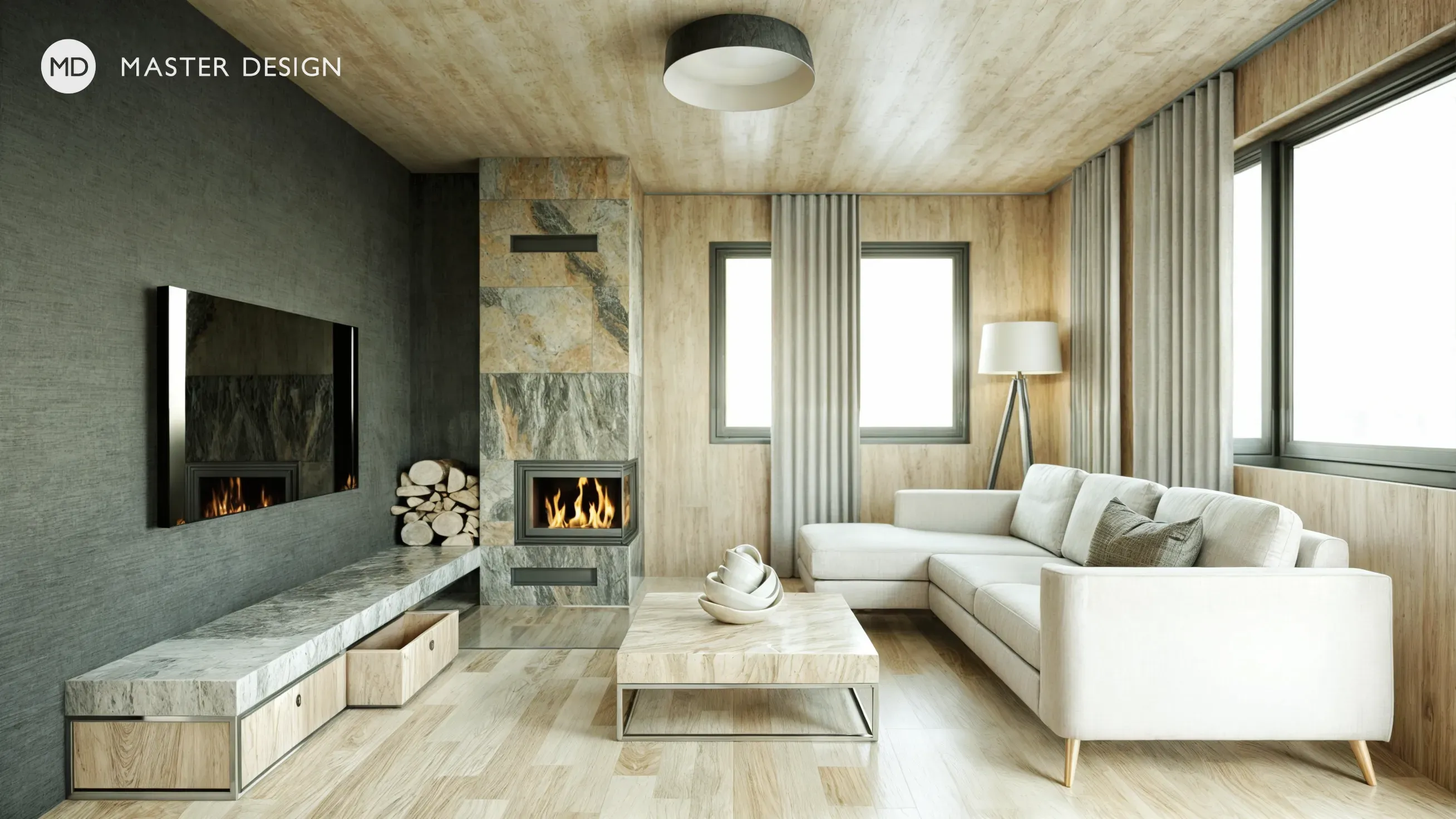 Interiors with wooden walls for pension inPredlitz - visualisation3