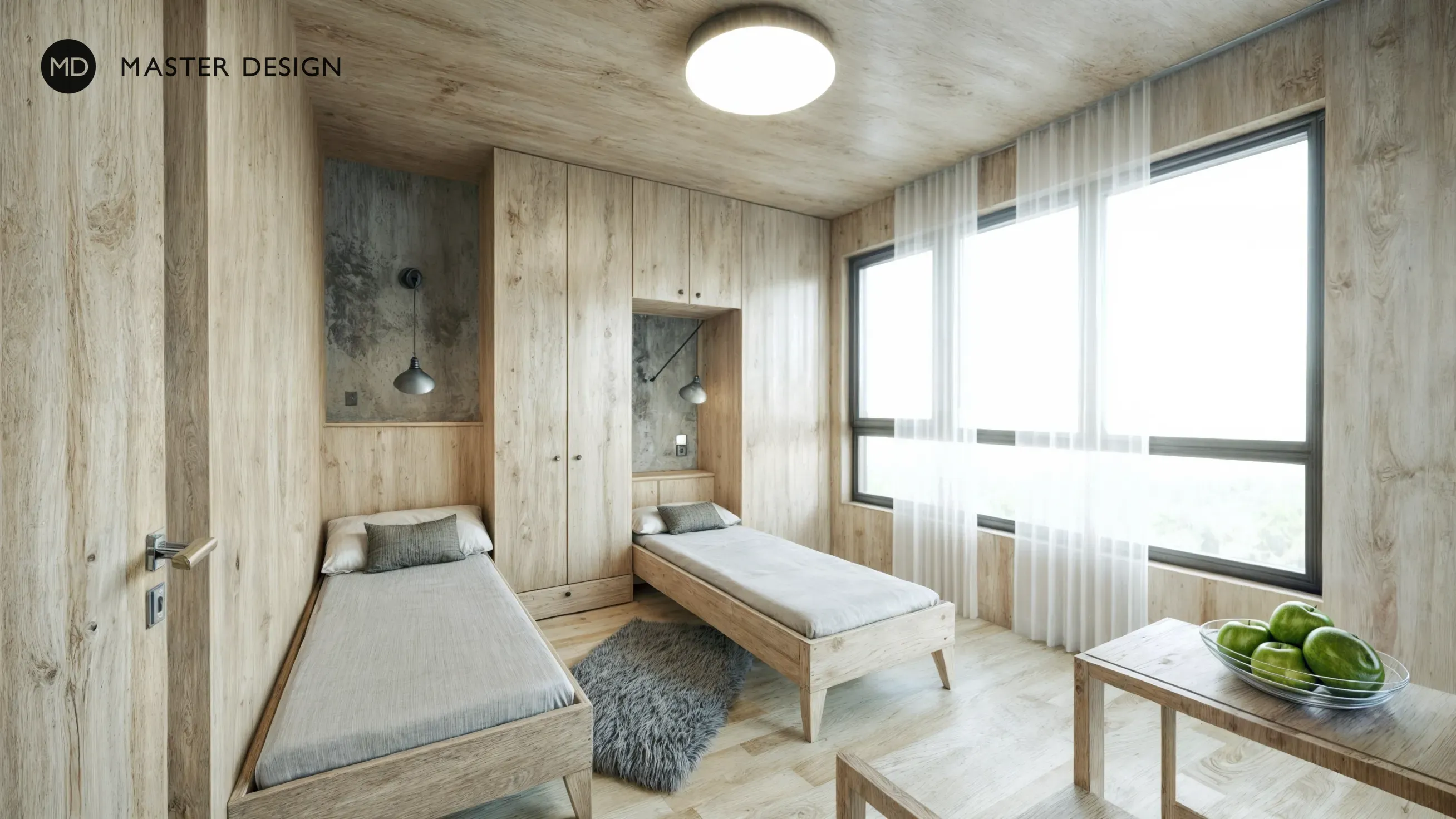 Interiors with wooden walls for pension inPredlitz - visualisation5