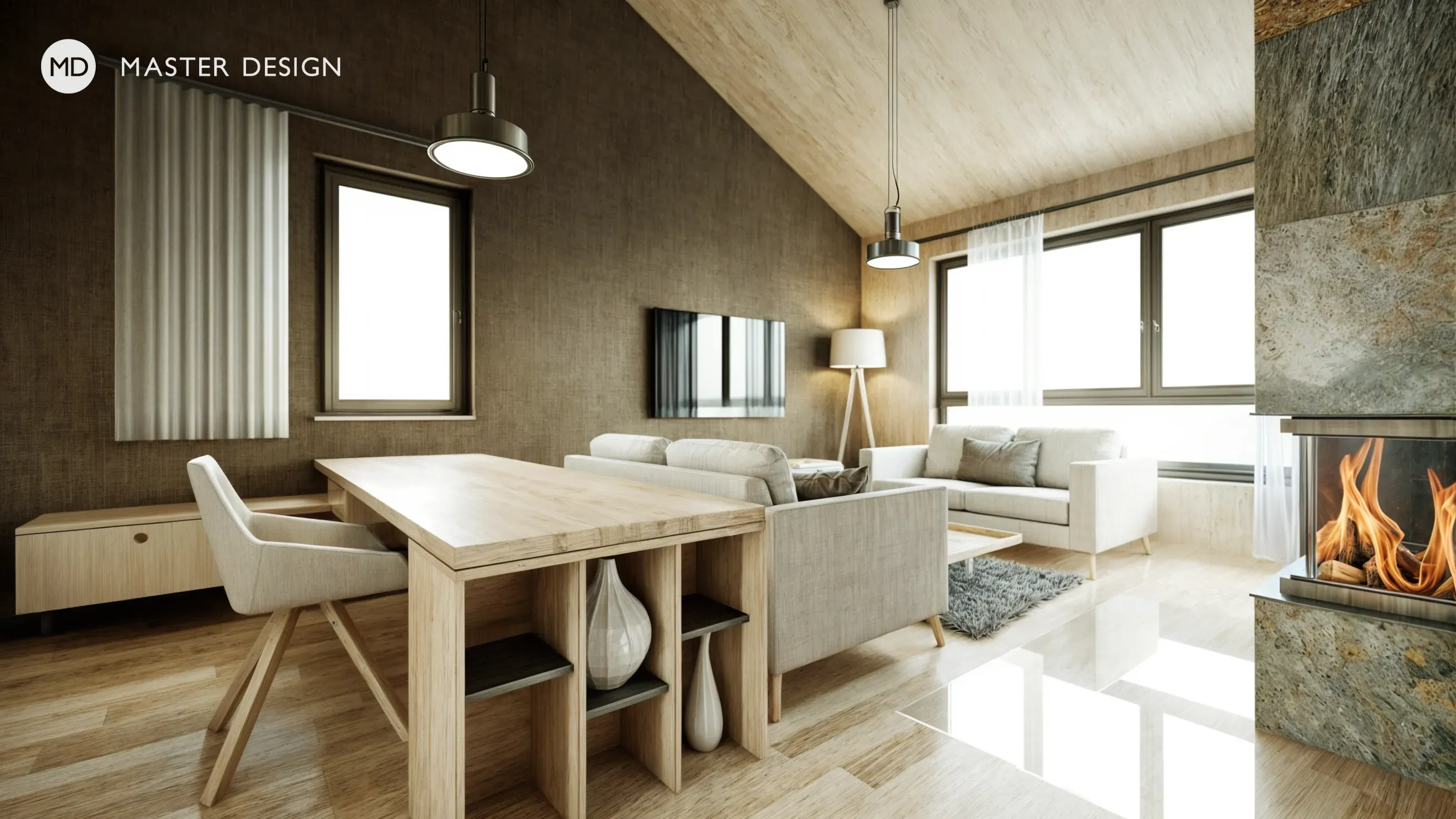 Interiors with wooden walls for pension inPredlitz - visualisation8