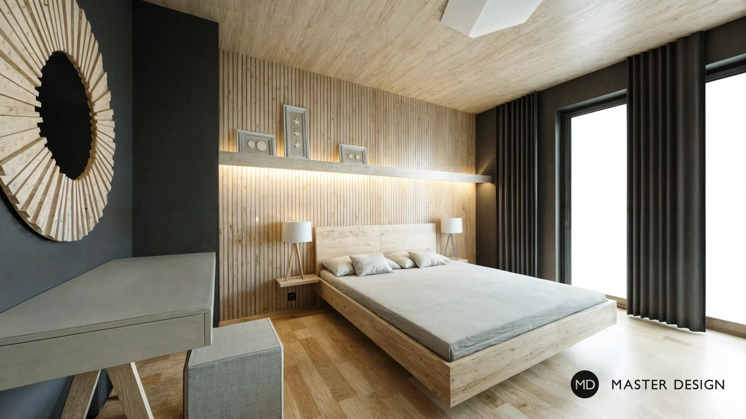 Interiors with wooden walls for pension inPredlitz - visualisation9