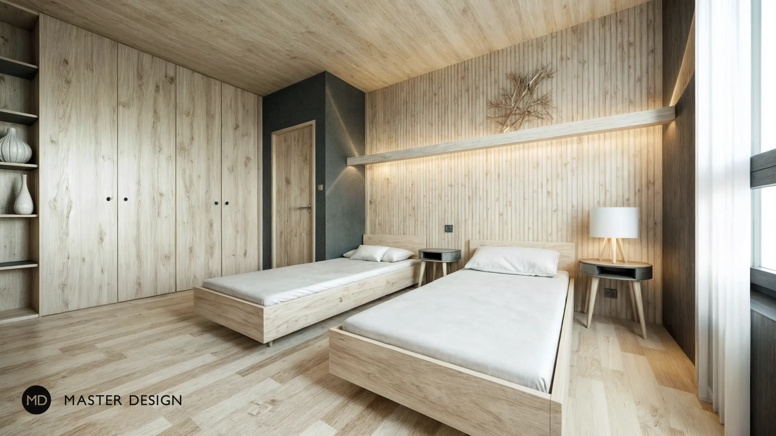 Interiors with wooden walls for pension inPredlitz - visualisation10
