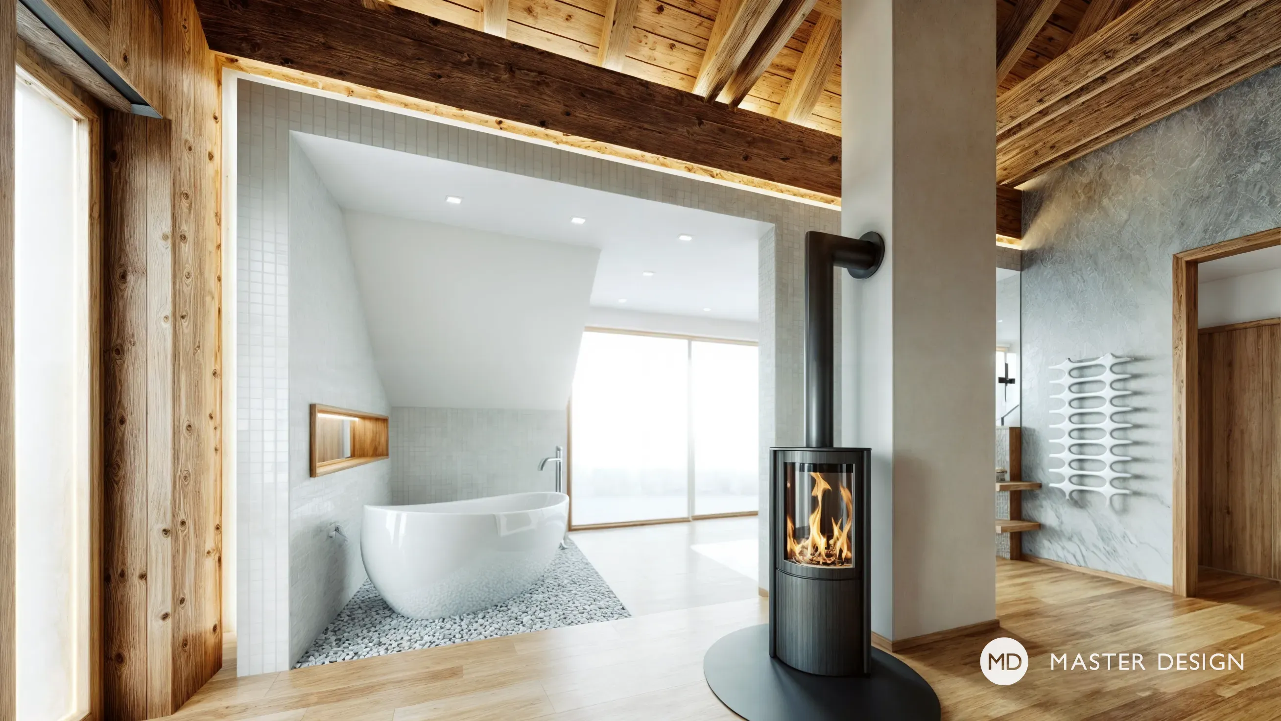 Mountain pension interiors with roof apartmentsRakousko Turrach - visualisation4