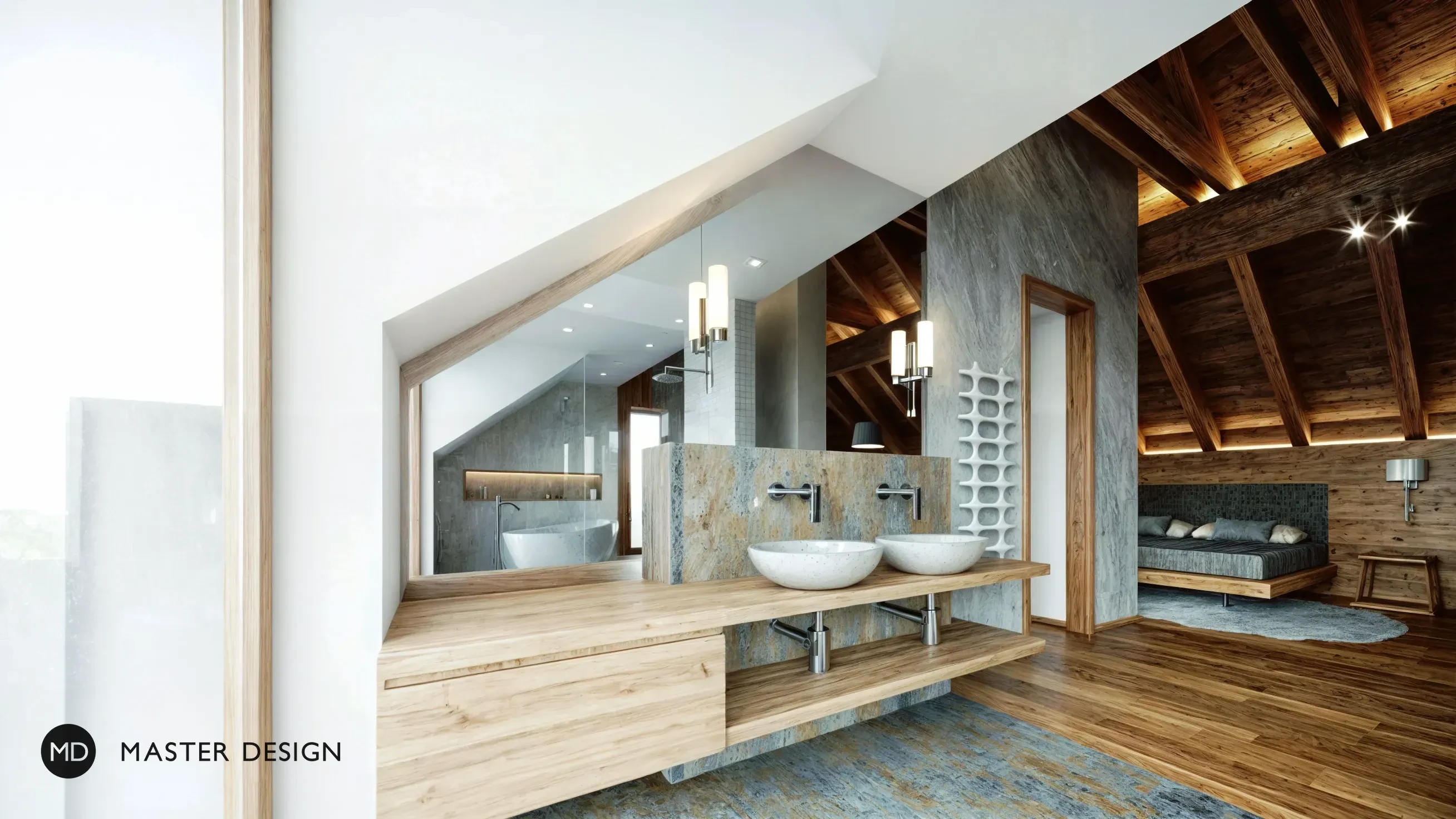 Interiéry horského penzionu s apartmány v podkrovíRakousko Turrach - vizualizace5