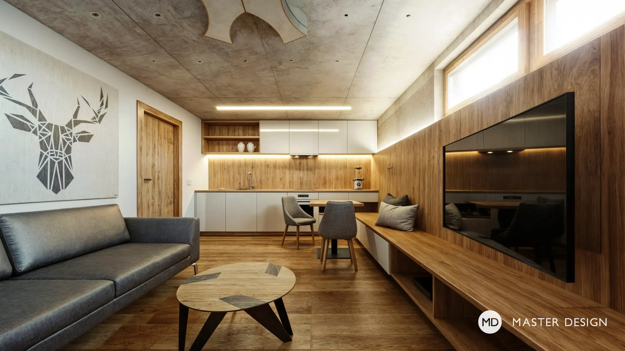 Mountain pension interiors with roof apartmentsRakousko Turrach - visualisation8