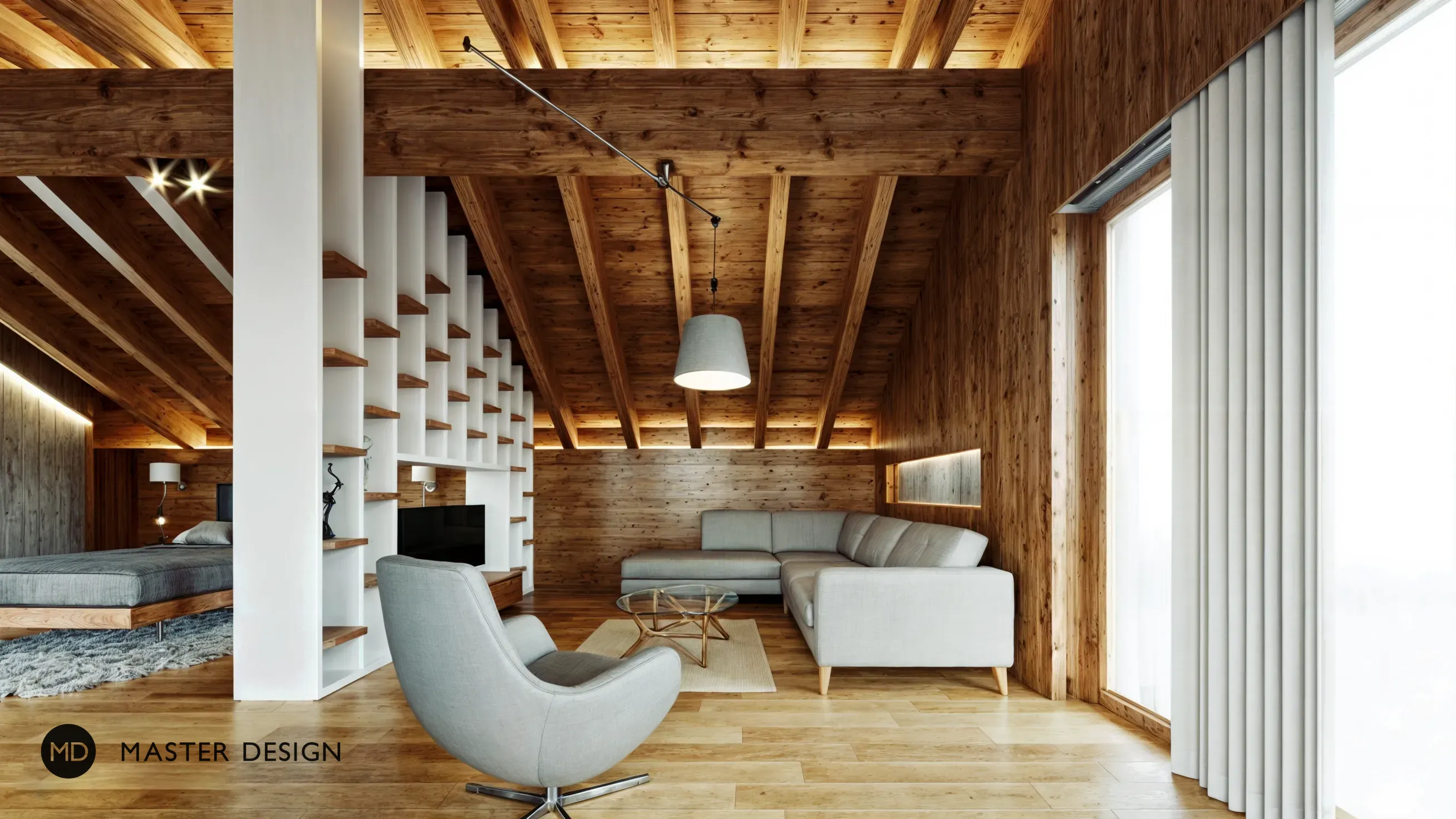 Mountain pension interiors with roof apartmentsRakousko Turrach - visualisation10