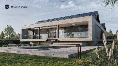 Bungalow with basement garages and travertine cladding - Líšnice - main visualisation