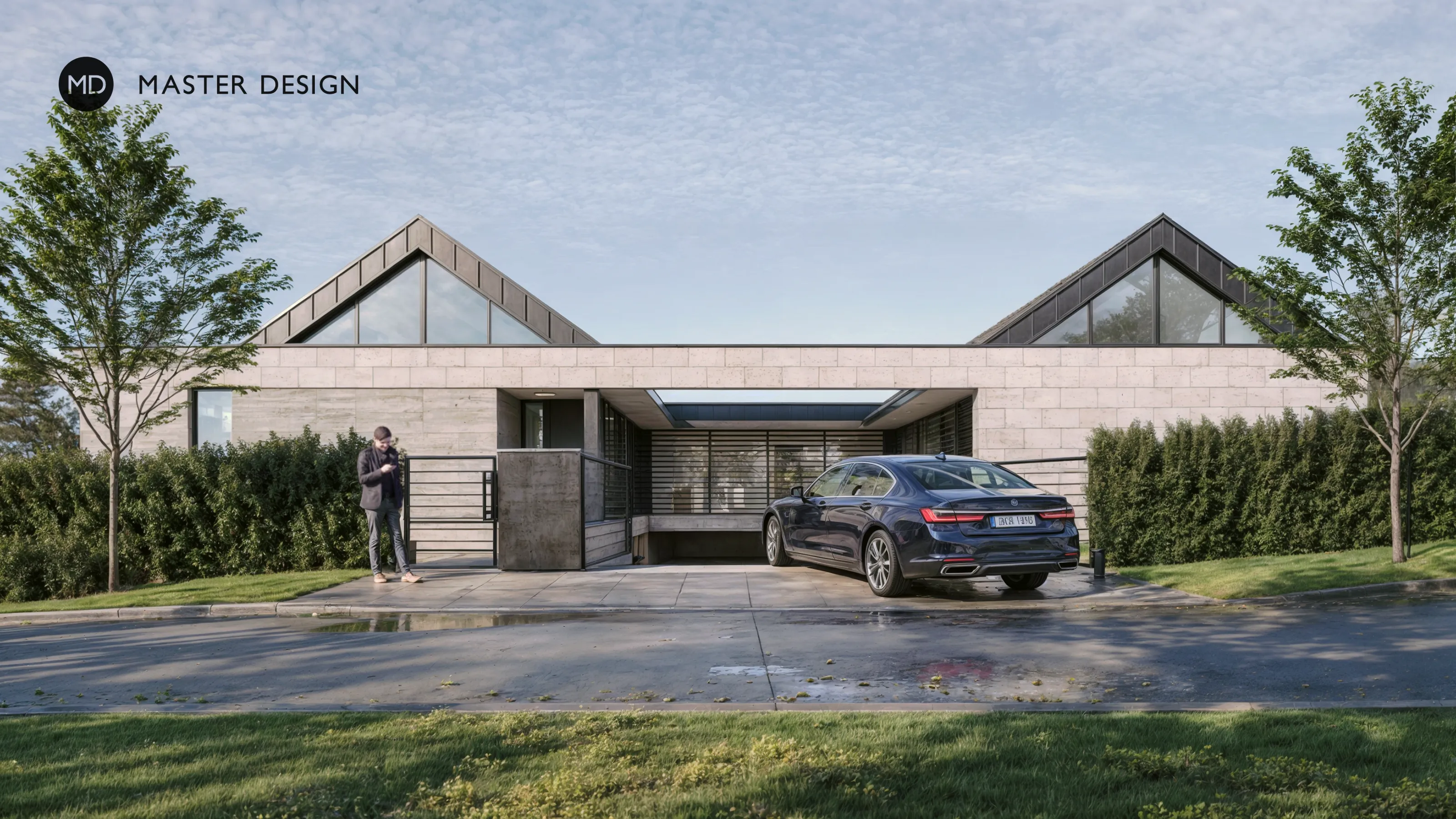 Bungalow with basement garages and travertine claddingLíšnice - visualisation2