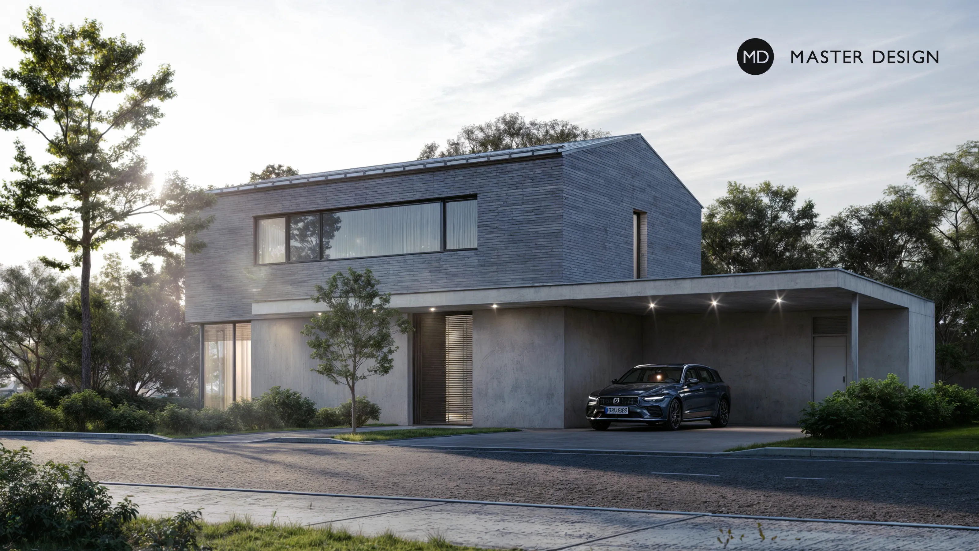 Family House with a Facade Made of Brick StripsRoztoky u Prahy - visualisation2