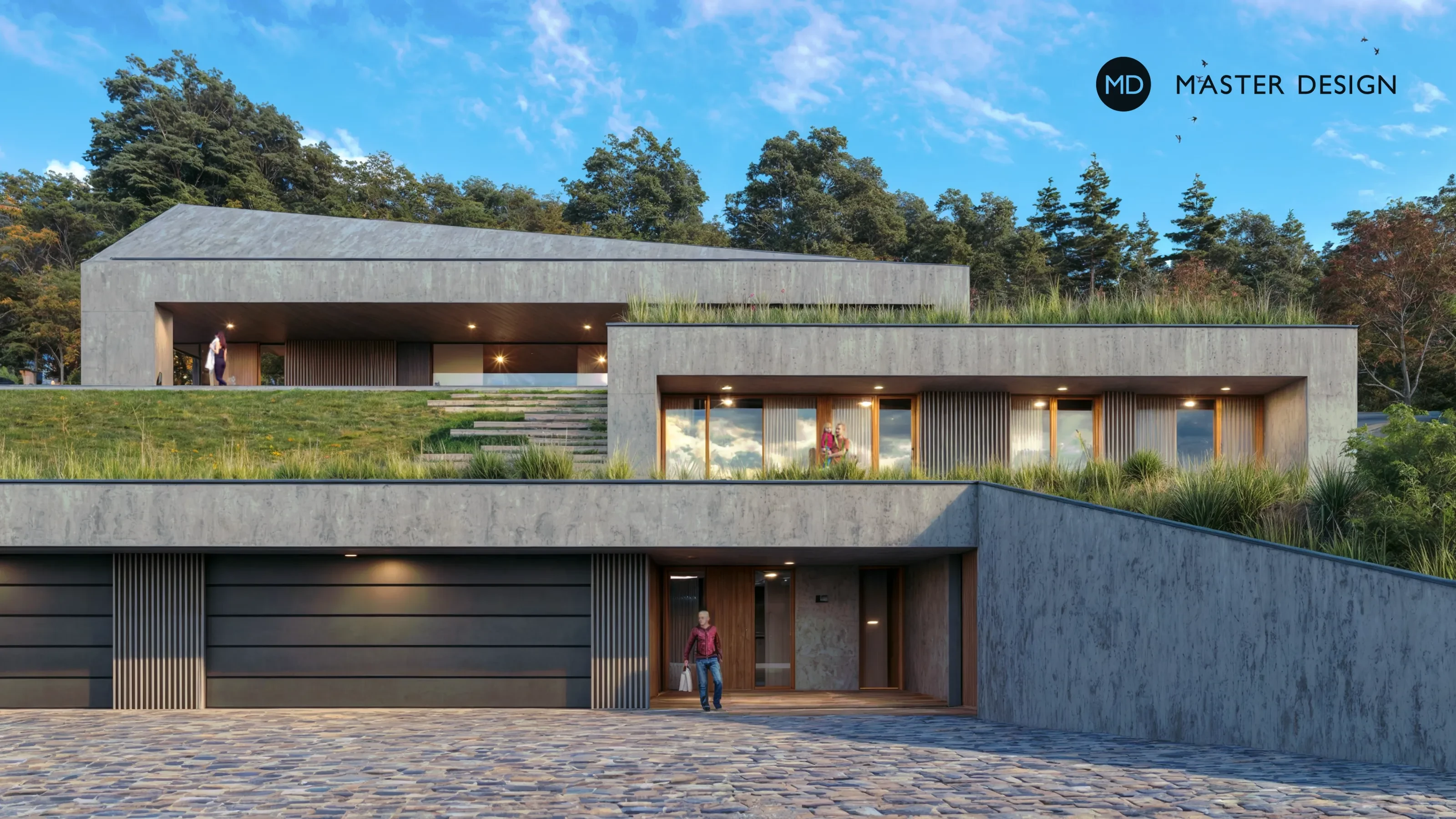 Třípatrová betonová vila schovaná ve svahuLibčice - vizualizace2 Třípatrová betonová vila schovaná ve svahuLibčice - vizualizace2
