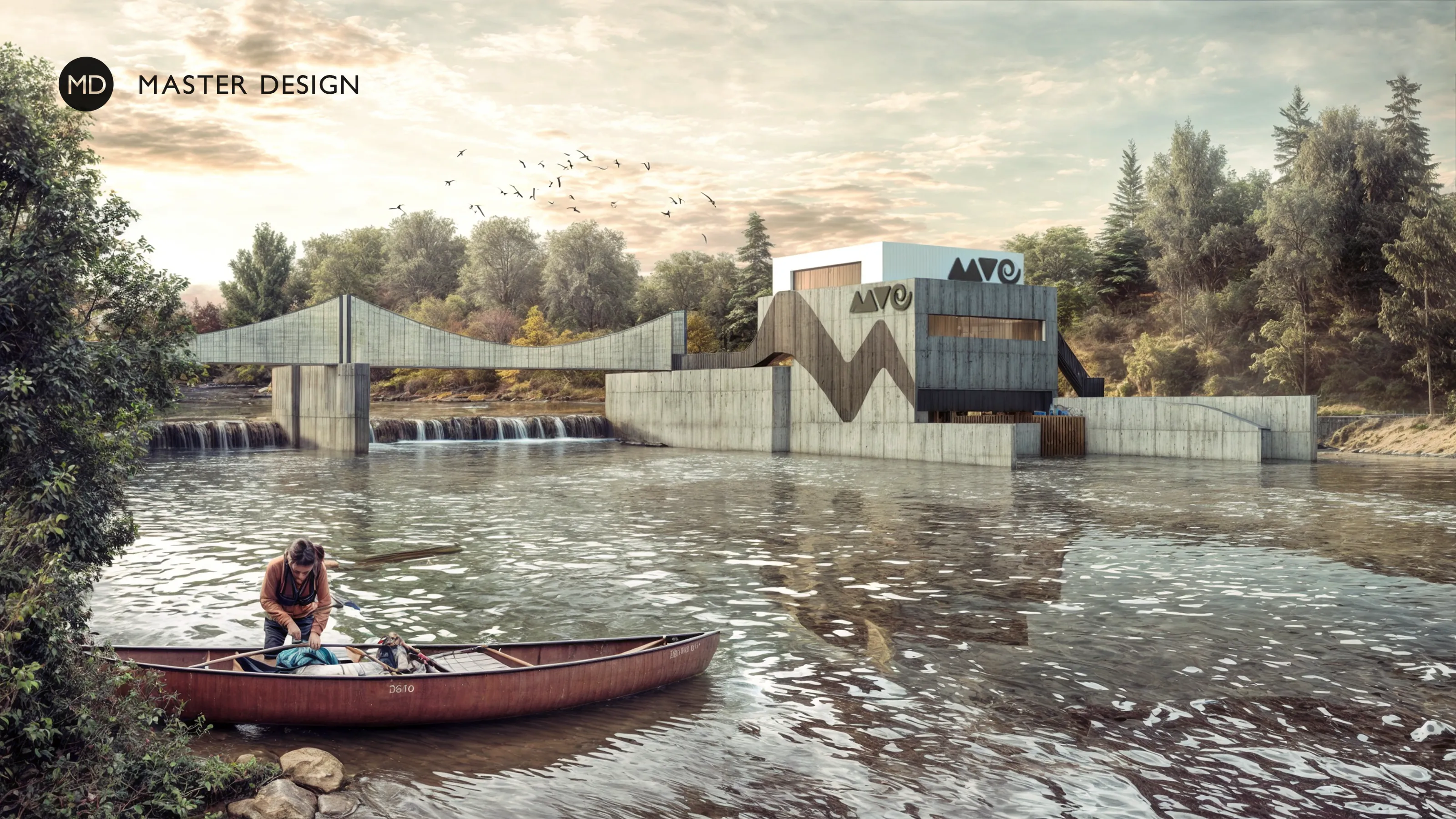 Hydroelectric power station with own water waveDubina - visualisation2