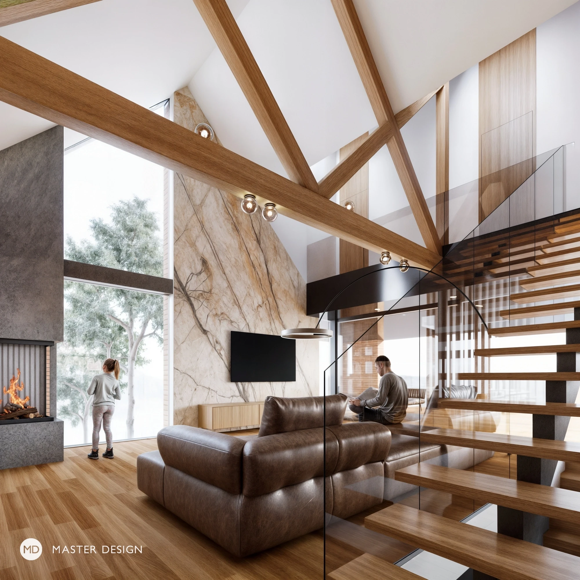 Interiér anglické moderní vily s krbem - Hradec nad Moravicí - preview