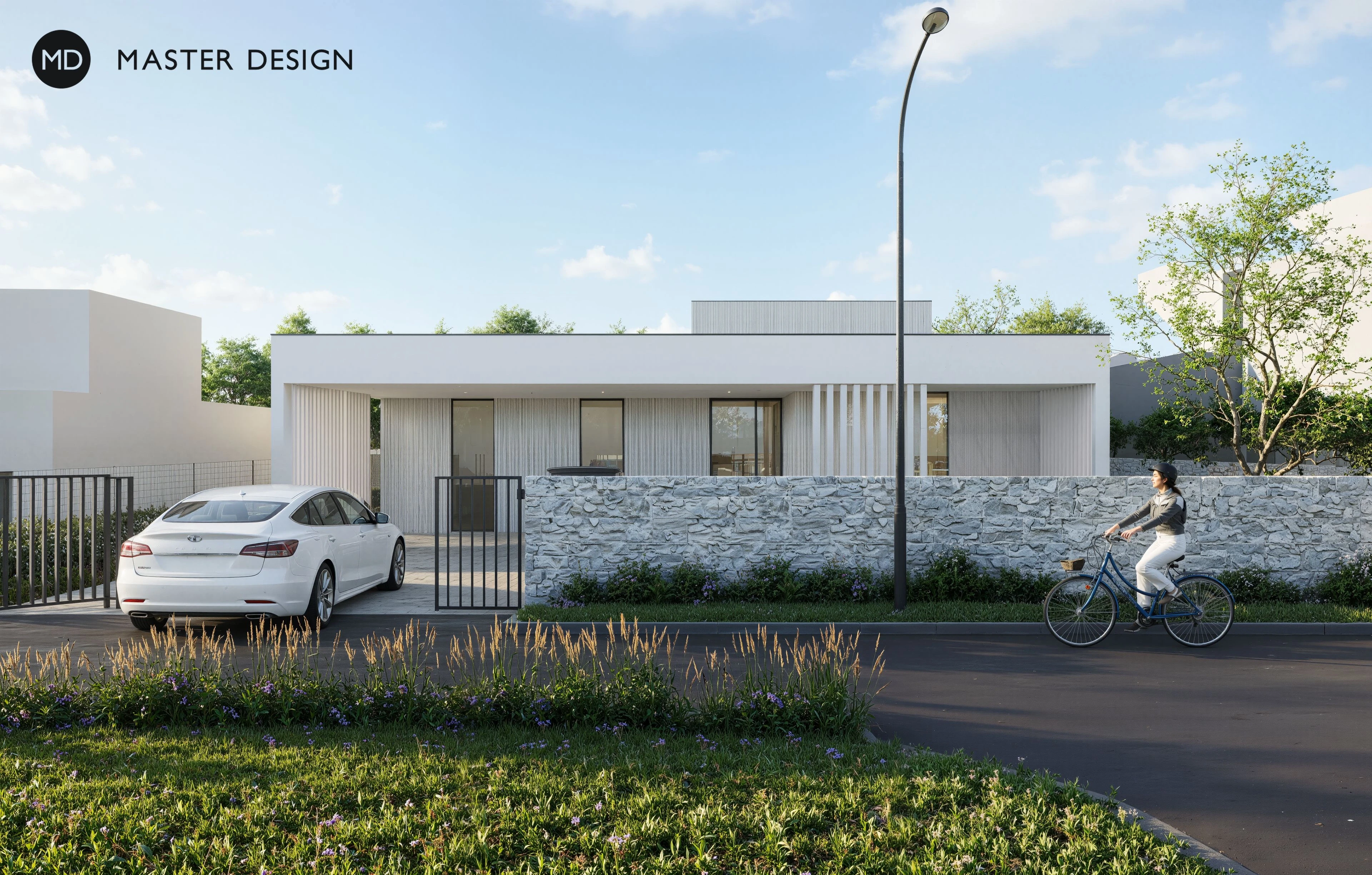 Bílý minimalistický rodinný dům na kraji údolíPraha - vizualizace3 Bílý minimalistický rodinný dům na kraji údolíPraha - vizualizace3