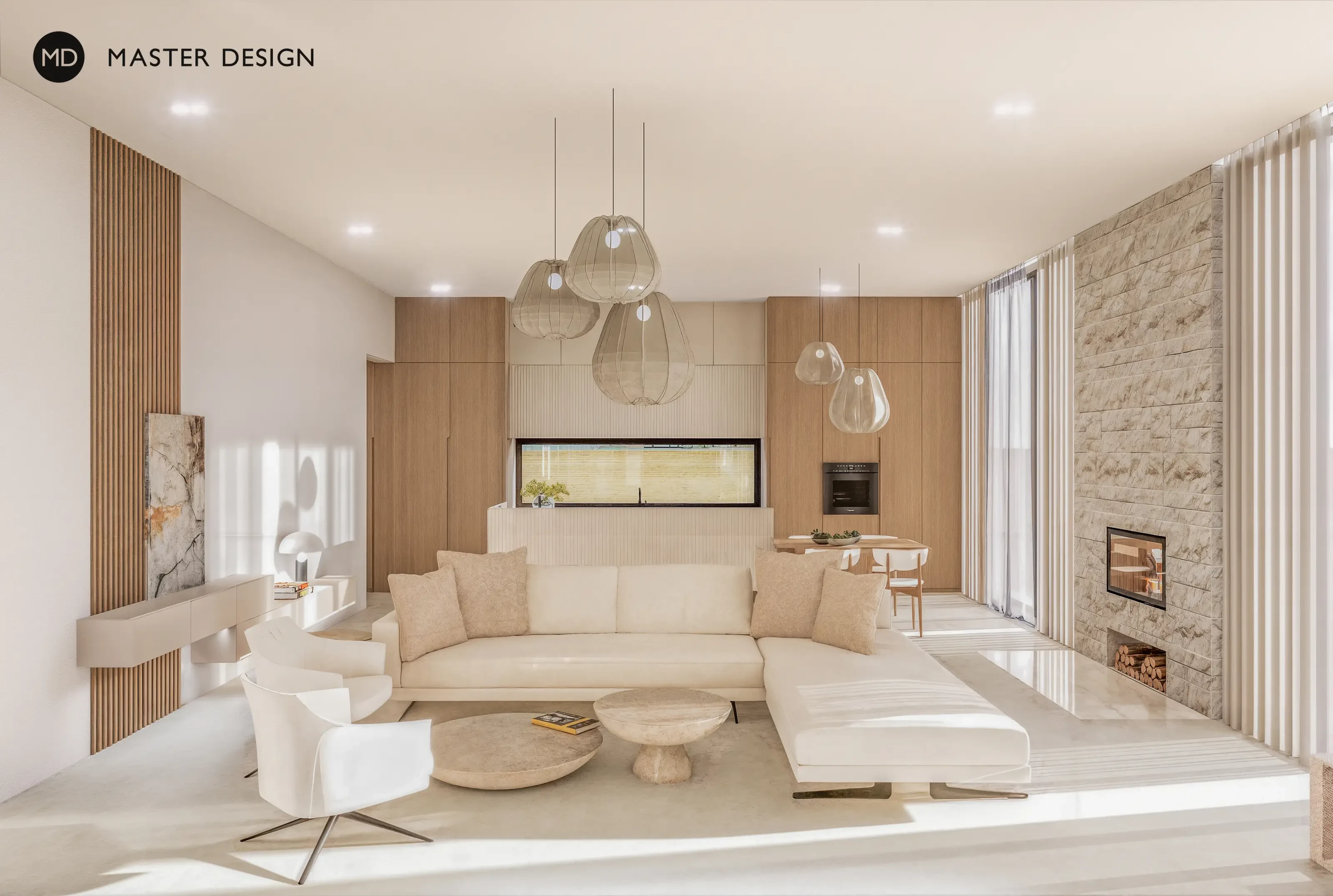 Interior with fireplace in a three-story villa - Radotín - preview