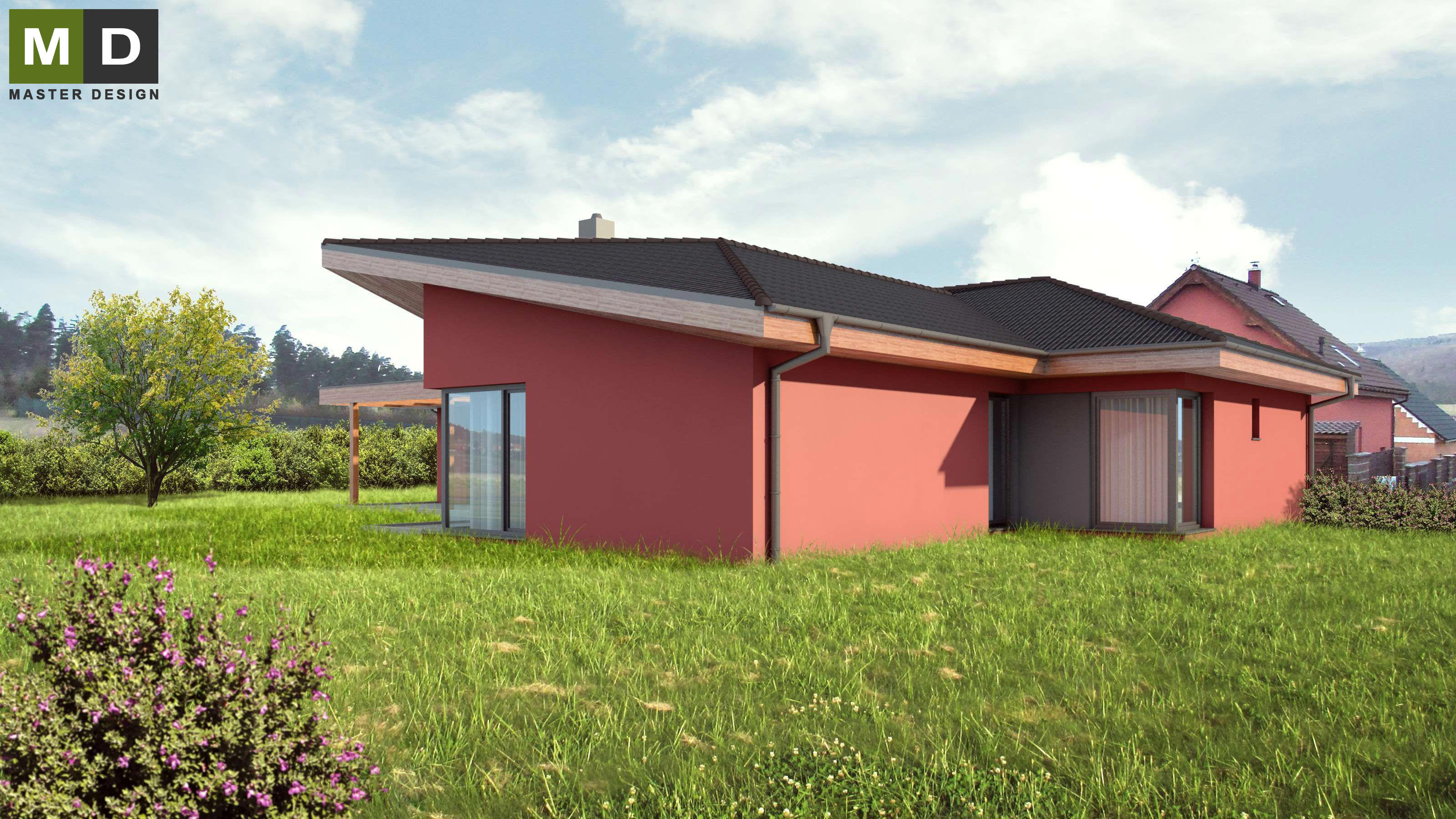 L-shaped bungalow with a garage and a hipped roofKanice u Brna - visualisation3 L-shaped bungalow with a garage and a hipped roofKanice u Brna - visualisation3