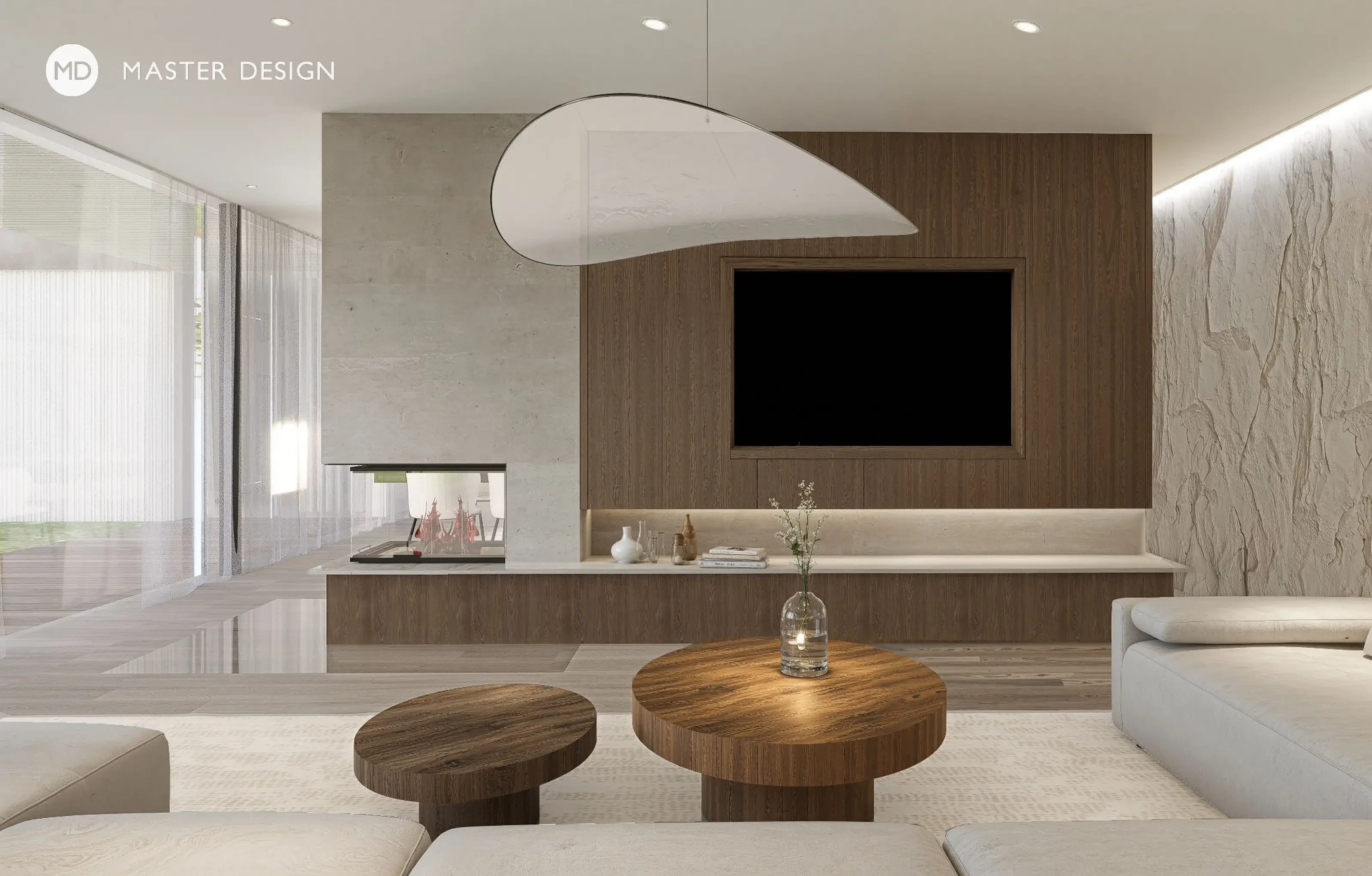 Minimalist interior with stone paneling - Praha - preview