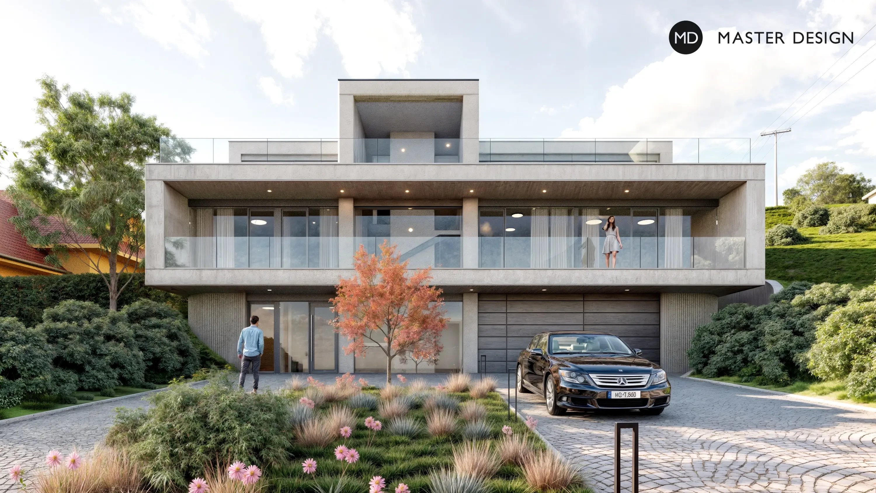 Třípatrová vila s betonovými fasádami - Beroun - preview