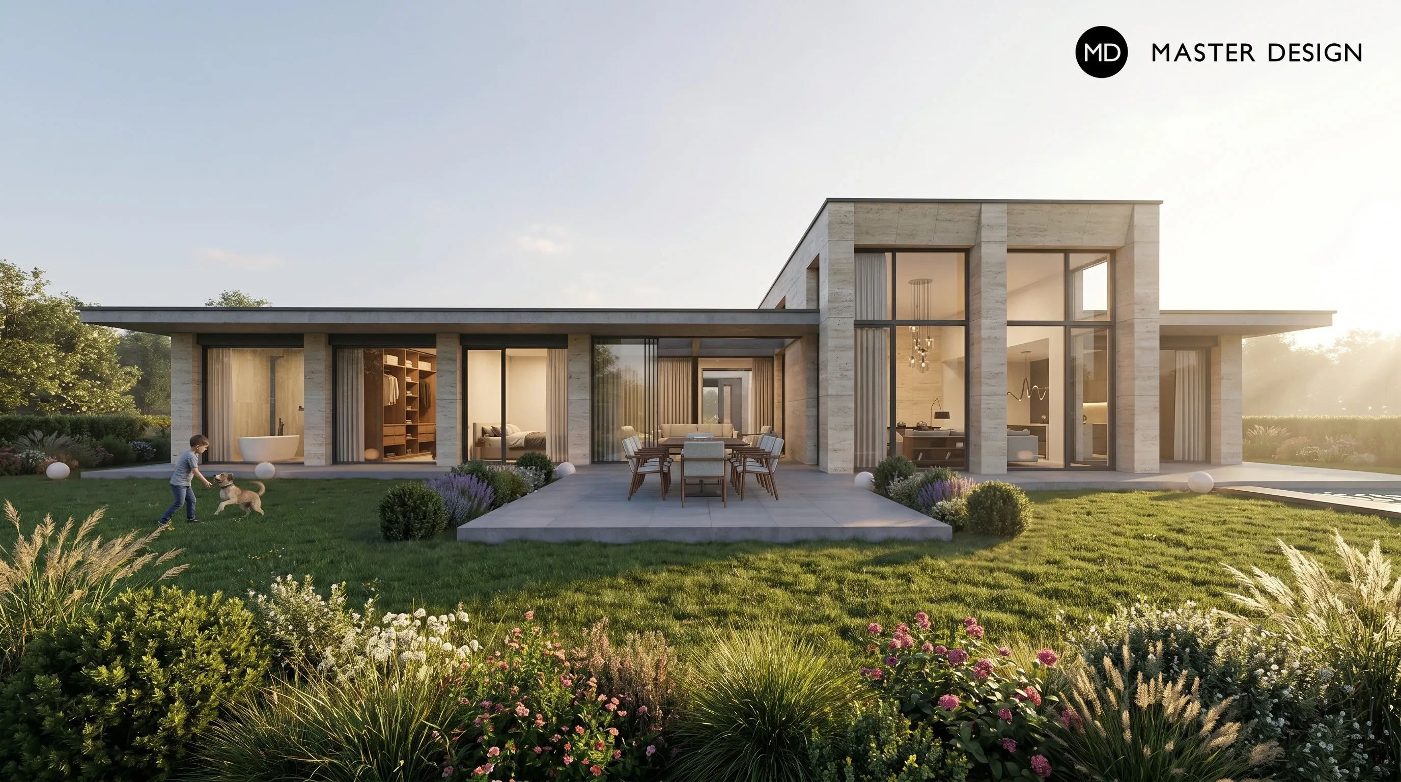 Moderní vila obložená travertinemRychvald - vizualizace2