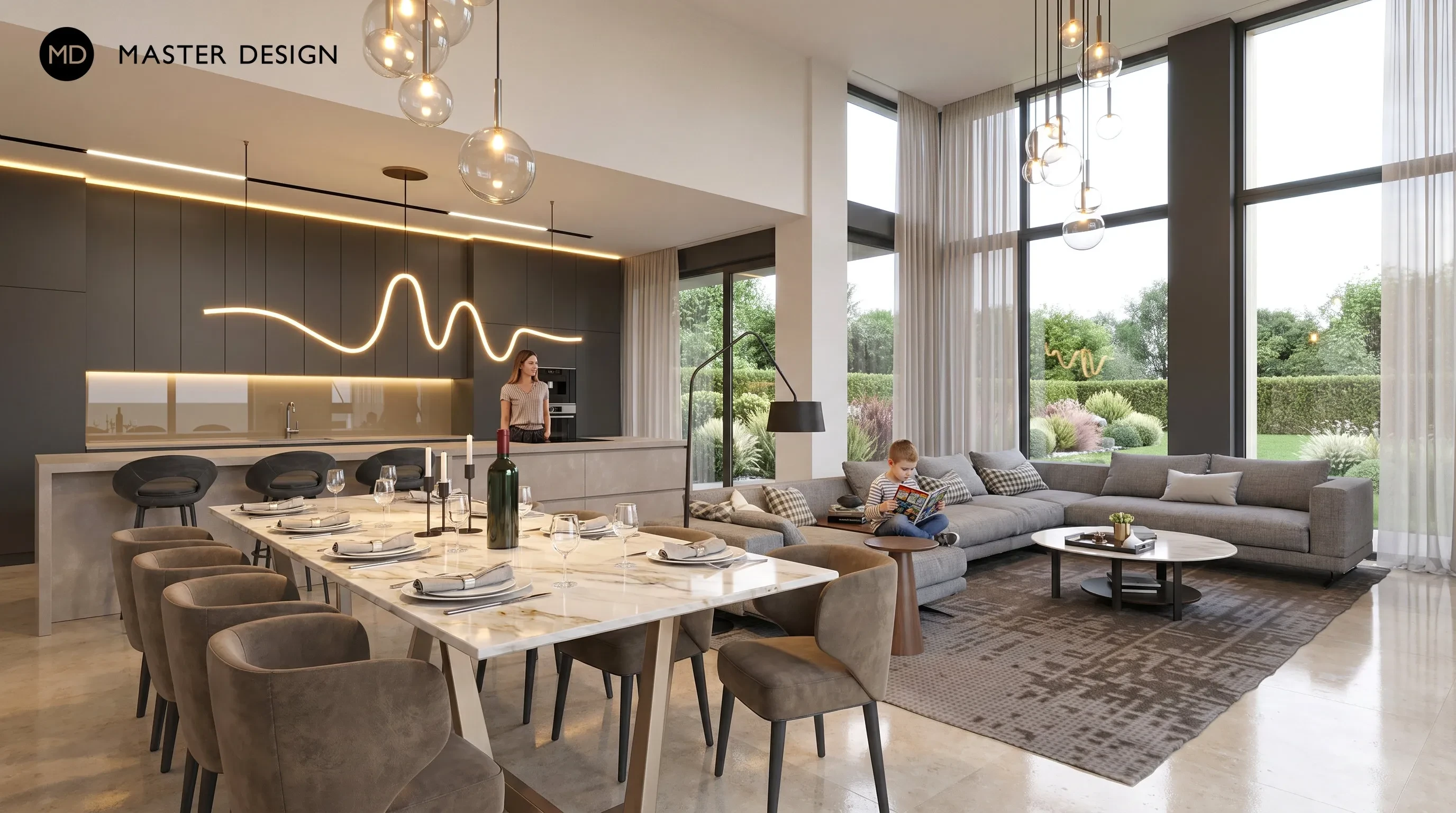 The interior of a modern villa clad in travertine - Rychvald - preview