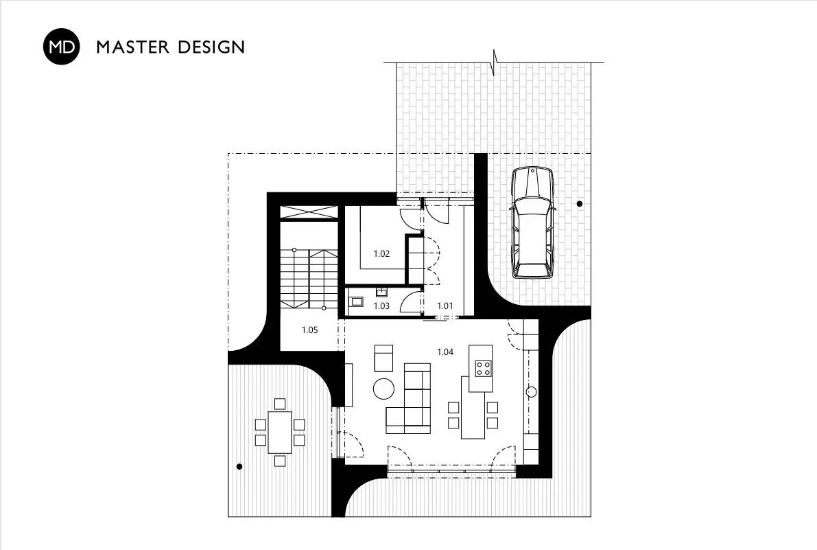 Moderní dům s obloukovými náběhyMalešovice - vizualizace3 Moderní dům s obloukovými náběhyMalešovice - vizualizace3