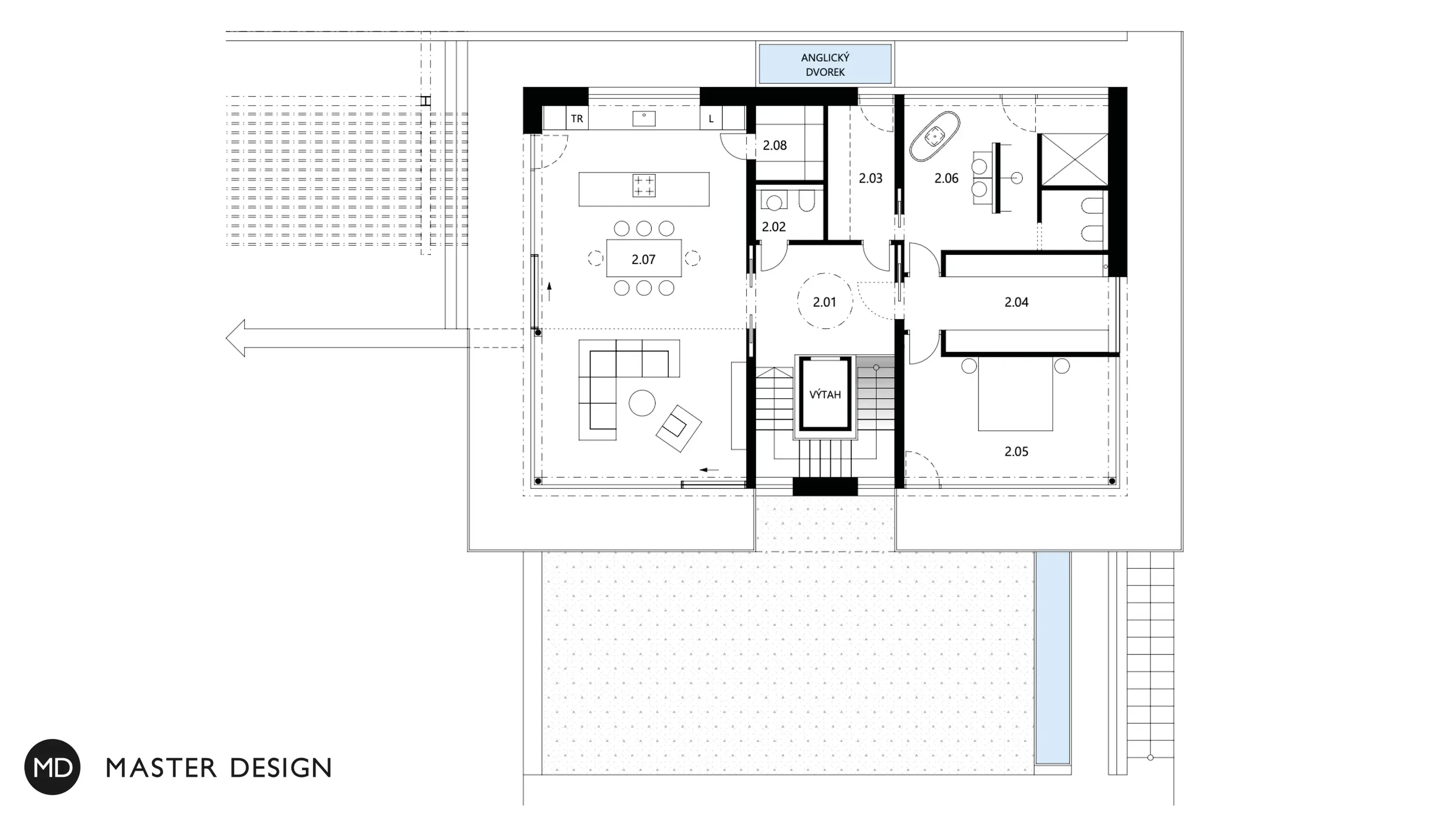 Čtyřpodlažní rezidence ve skalnatém svahuPraha - vizualizace8 Čtyřpodlažní rezidence ve skalnatém svahuPraha - vizualizace8