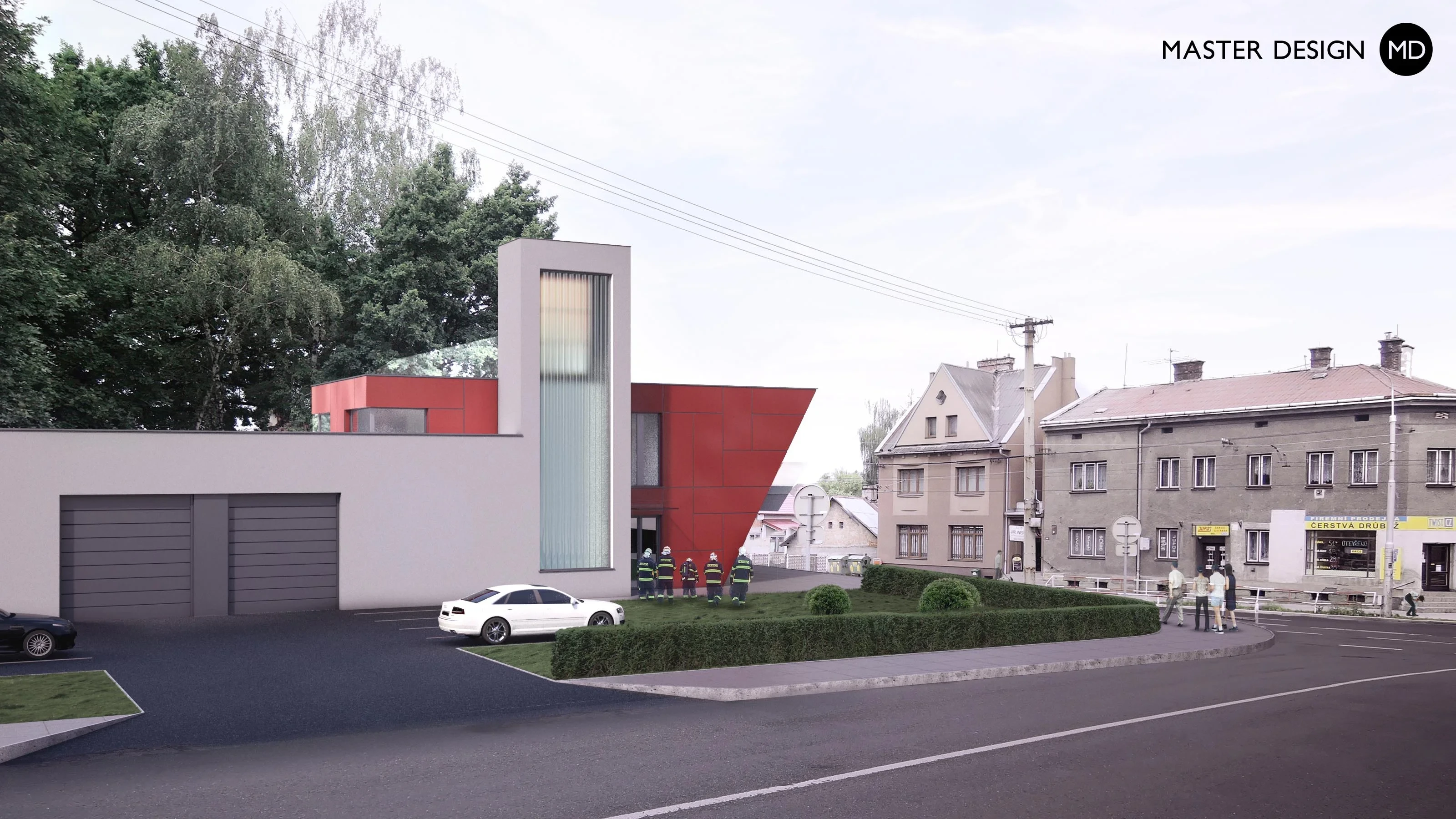 Red fire station with large-sized tiles facadesOstrava Muglinov - visualisation2 Red fire station with large-sized tiles facadesOstrava Muglinov - visualisation2