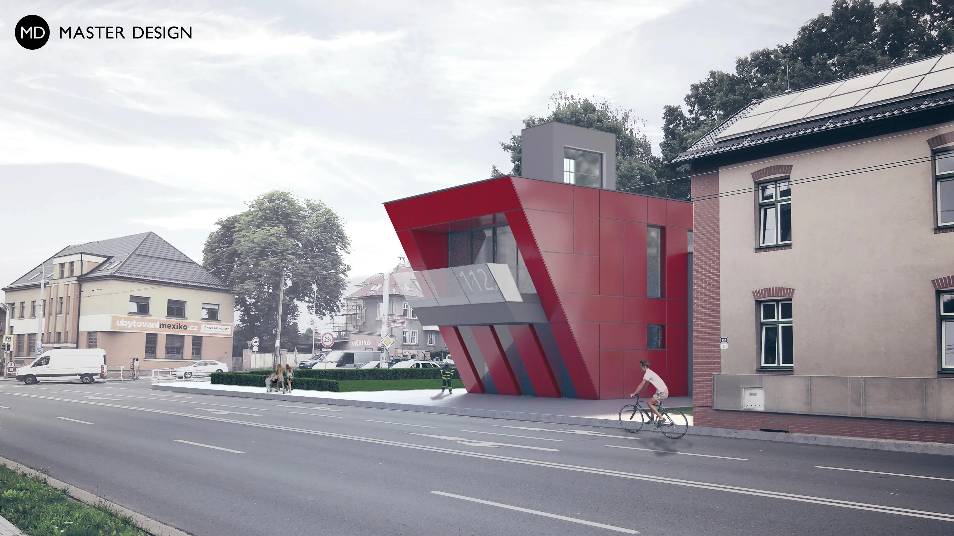 Red fire station with large-sized tiles facadesOstrava Muglinov - visualisation3 Red fire station with large-sized tiles facadesOstrava Muglinov - visualisation3