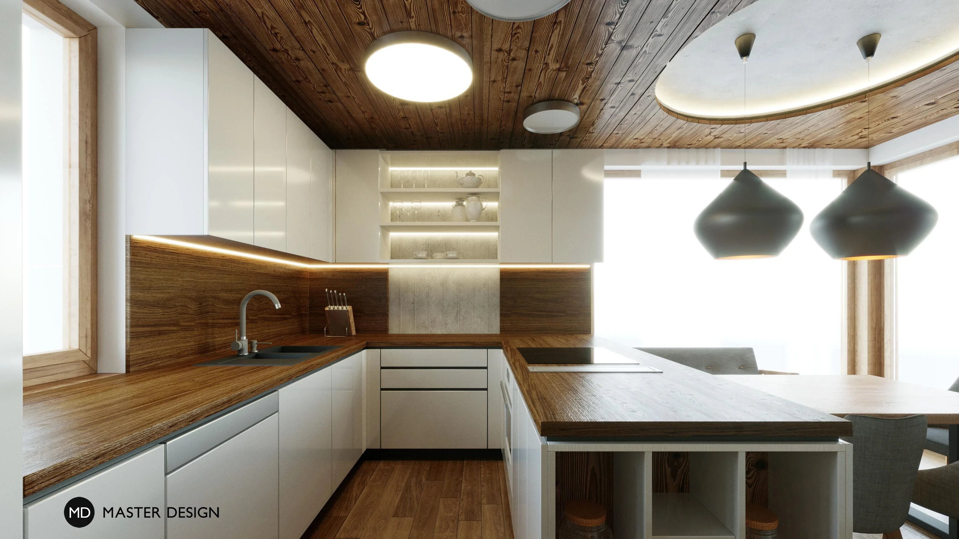 Mountain pension interiors with roof apartmentsAustria Turrach - visualisation2