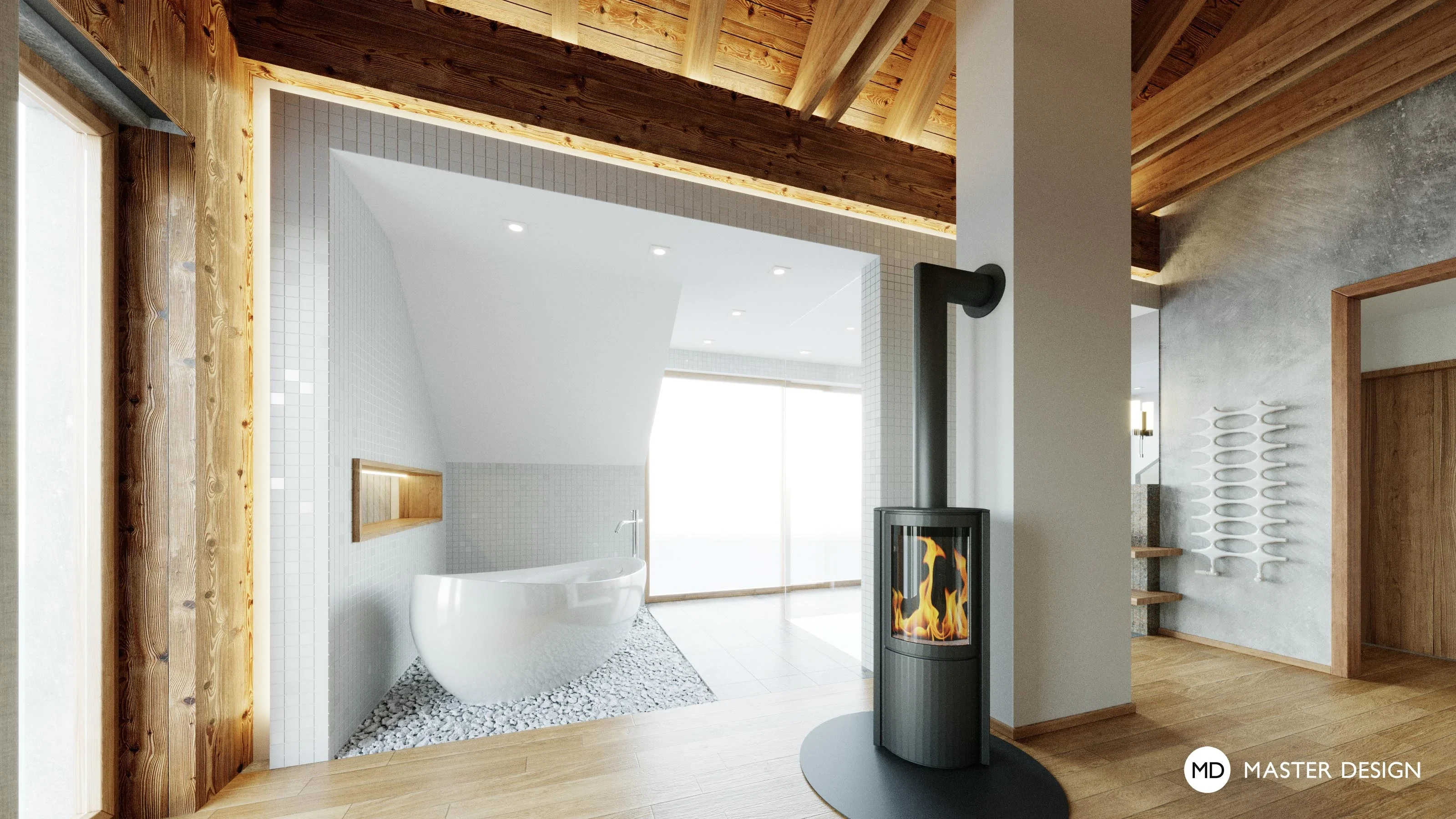 Mountain pension interiors with roof apartmentsAustria Turrach - visualisation4
