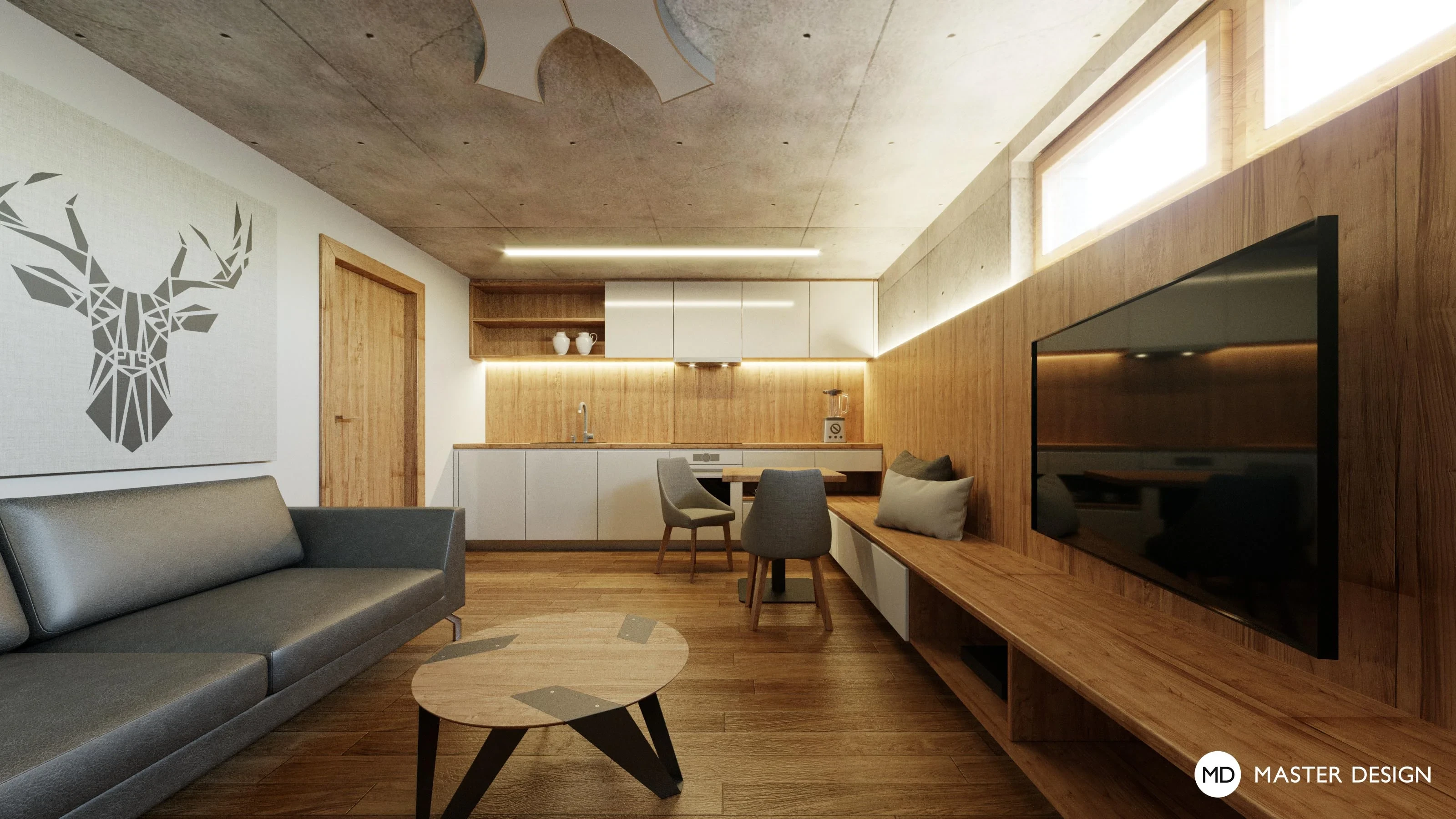 Mountain pension interiors with roof apartmentsAustria Turrach - visualisation8