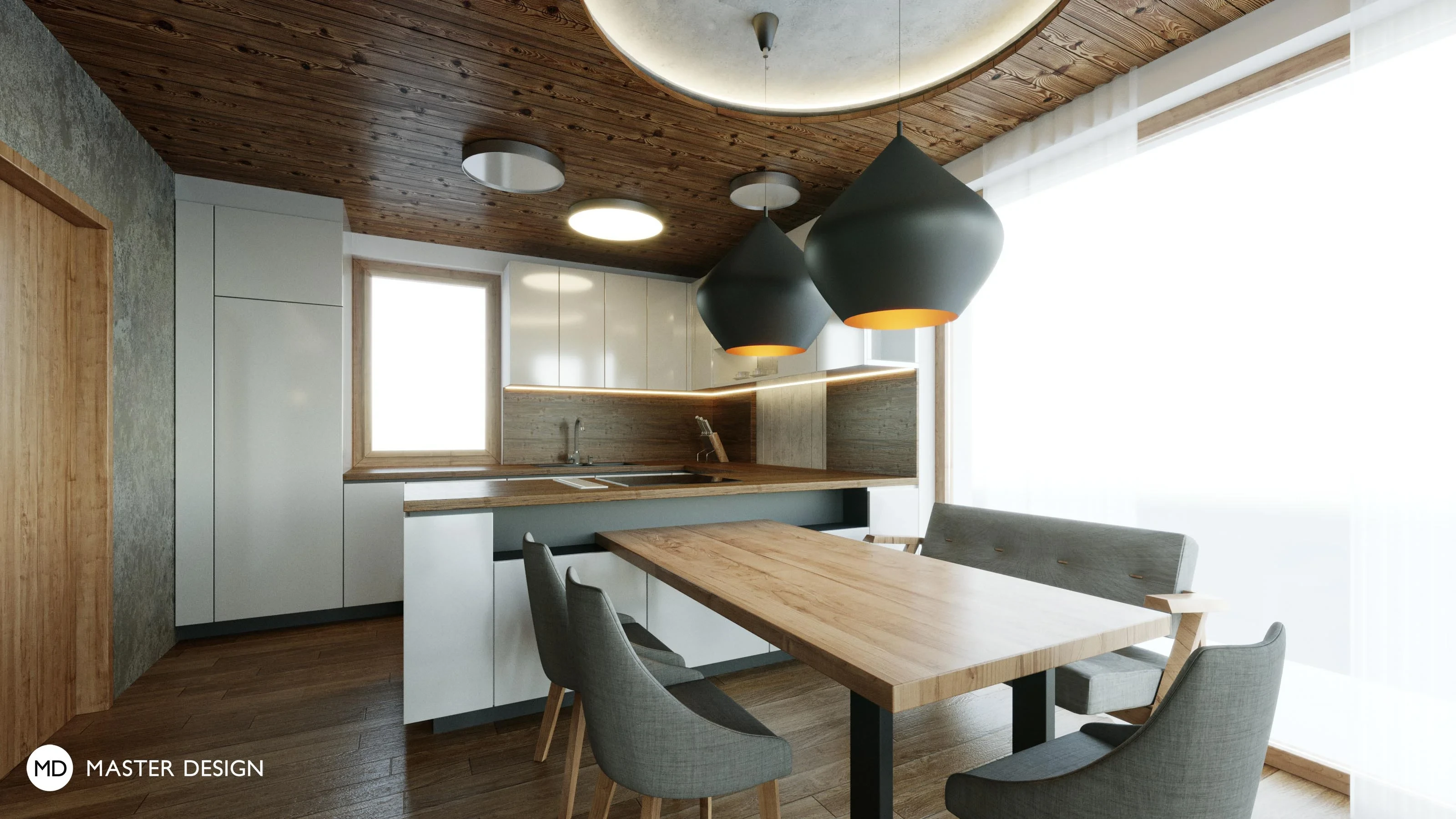 Mountain pension interiors with roof apartmentsAustria Turrach - visualisation9