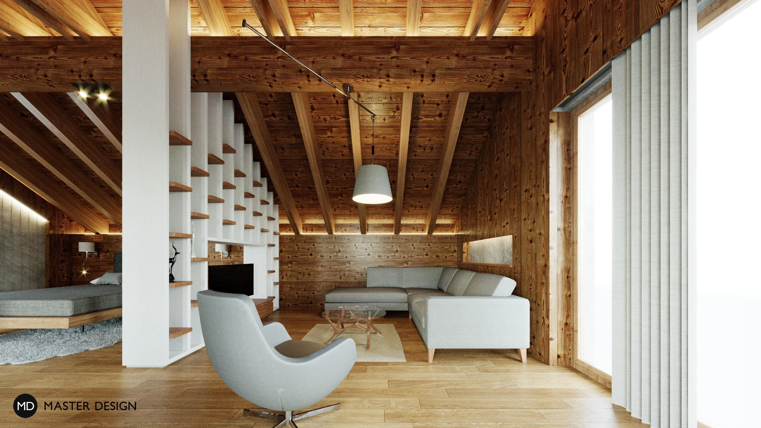 Mountain pension interiors with roof apartmentsAustria Turrach - visualisation10