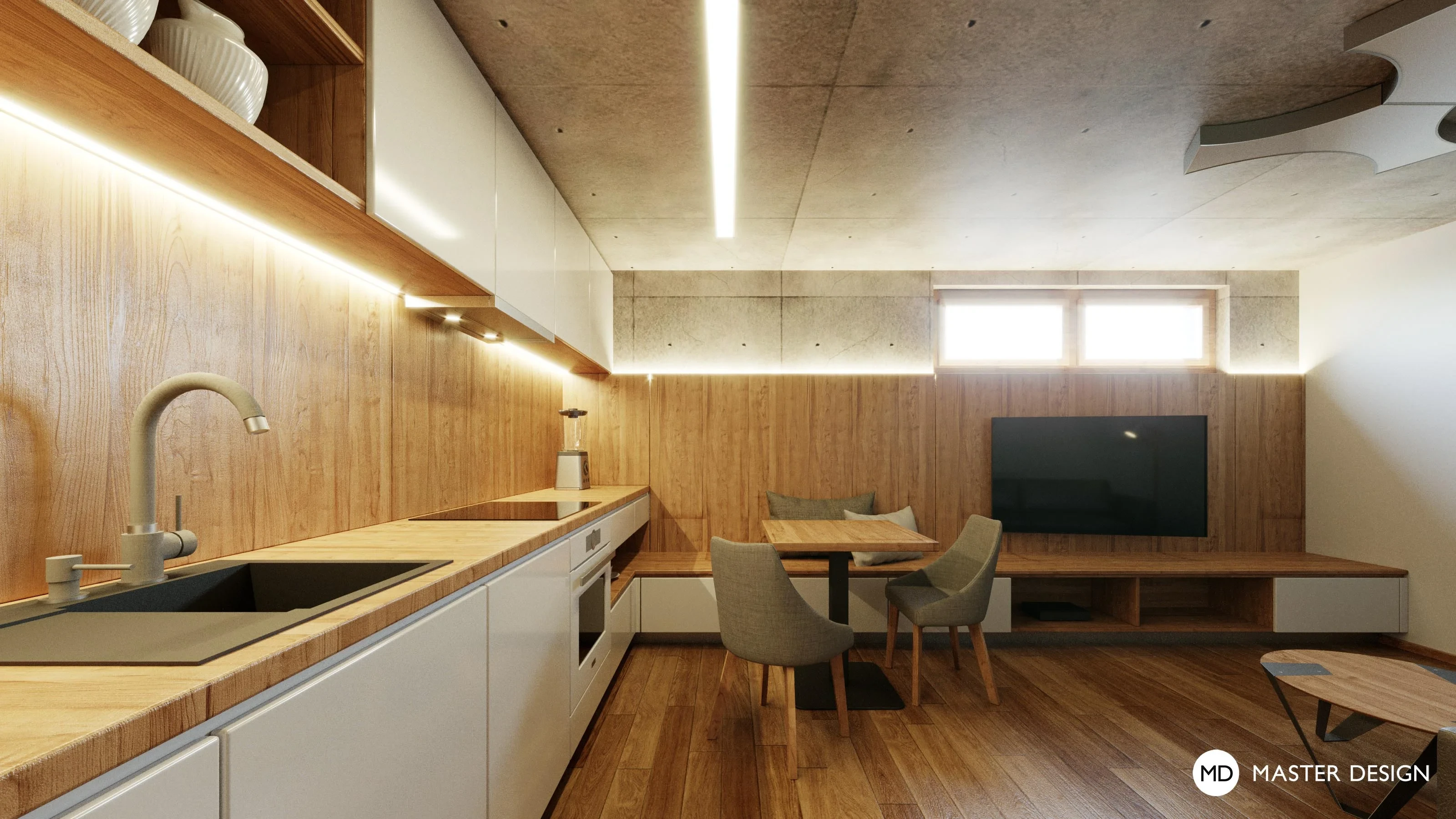 Mountain pension interiors with roof apartmentsAustria Turrach - visualisation12