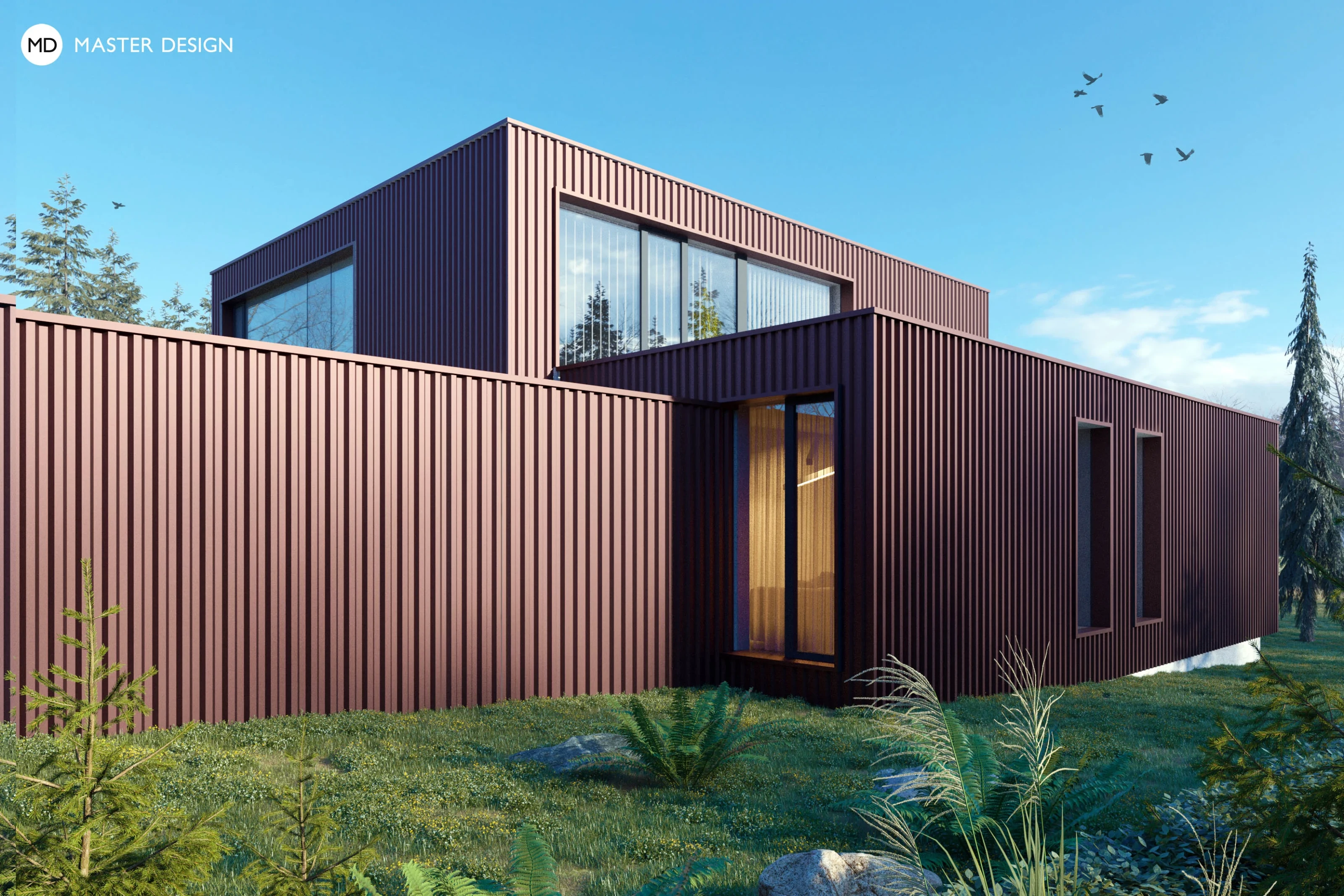 Sheet Metal House near the Forest with Round WindowsChotíkov - visualisation3 Sheet Metal House near the Forest with Round WindowsChotíkov - visualisation3